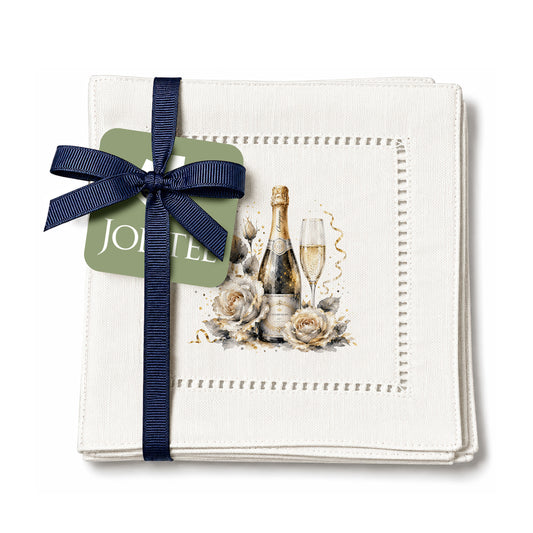 New Year Champagne Bottle Hemstitch Napkins
