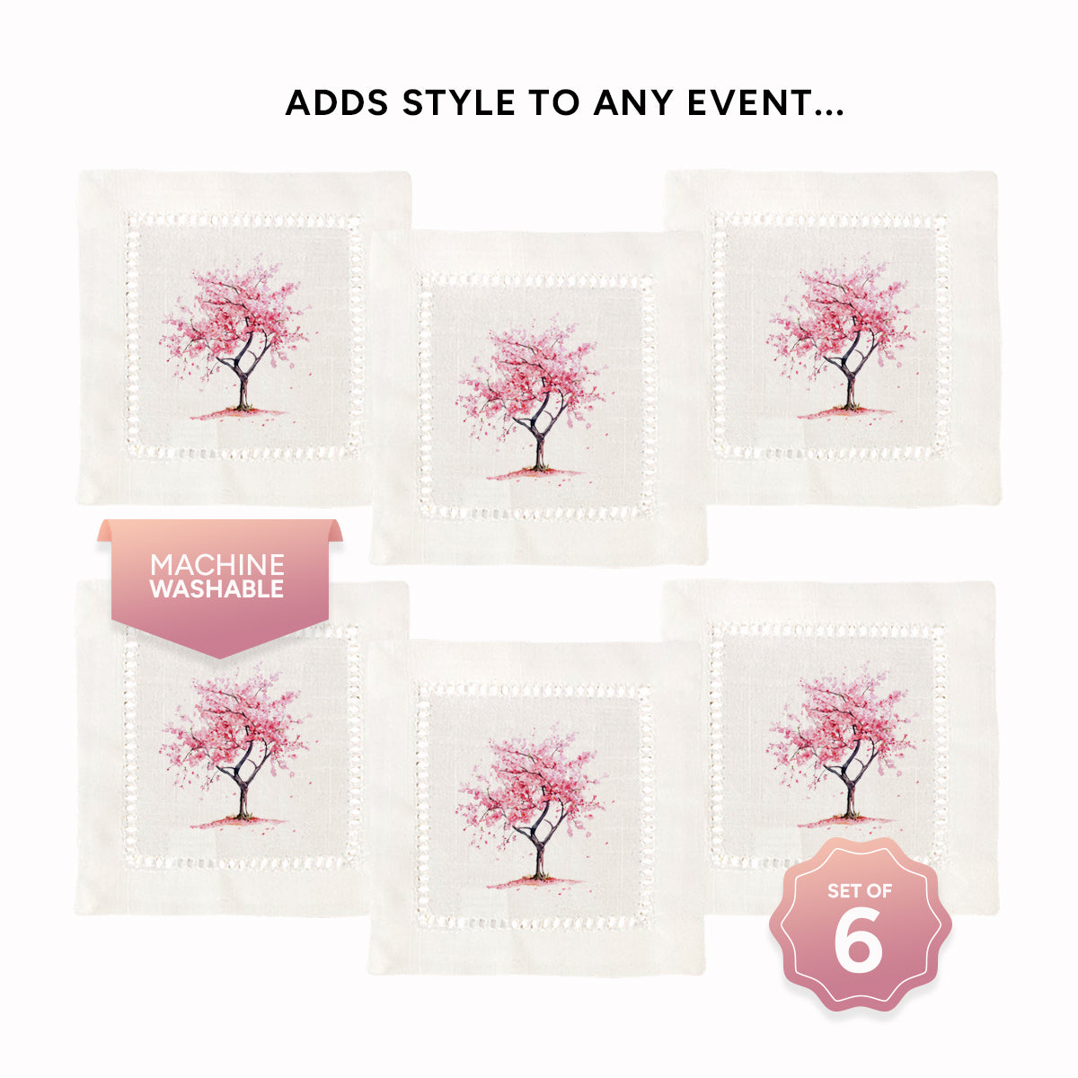Cherry Blossoms Hemstitch Napkins