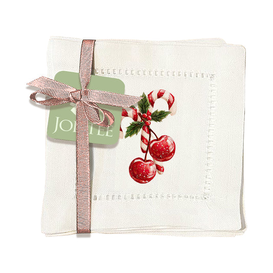 Cherry Candy Cane Hemstitch Napkins