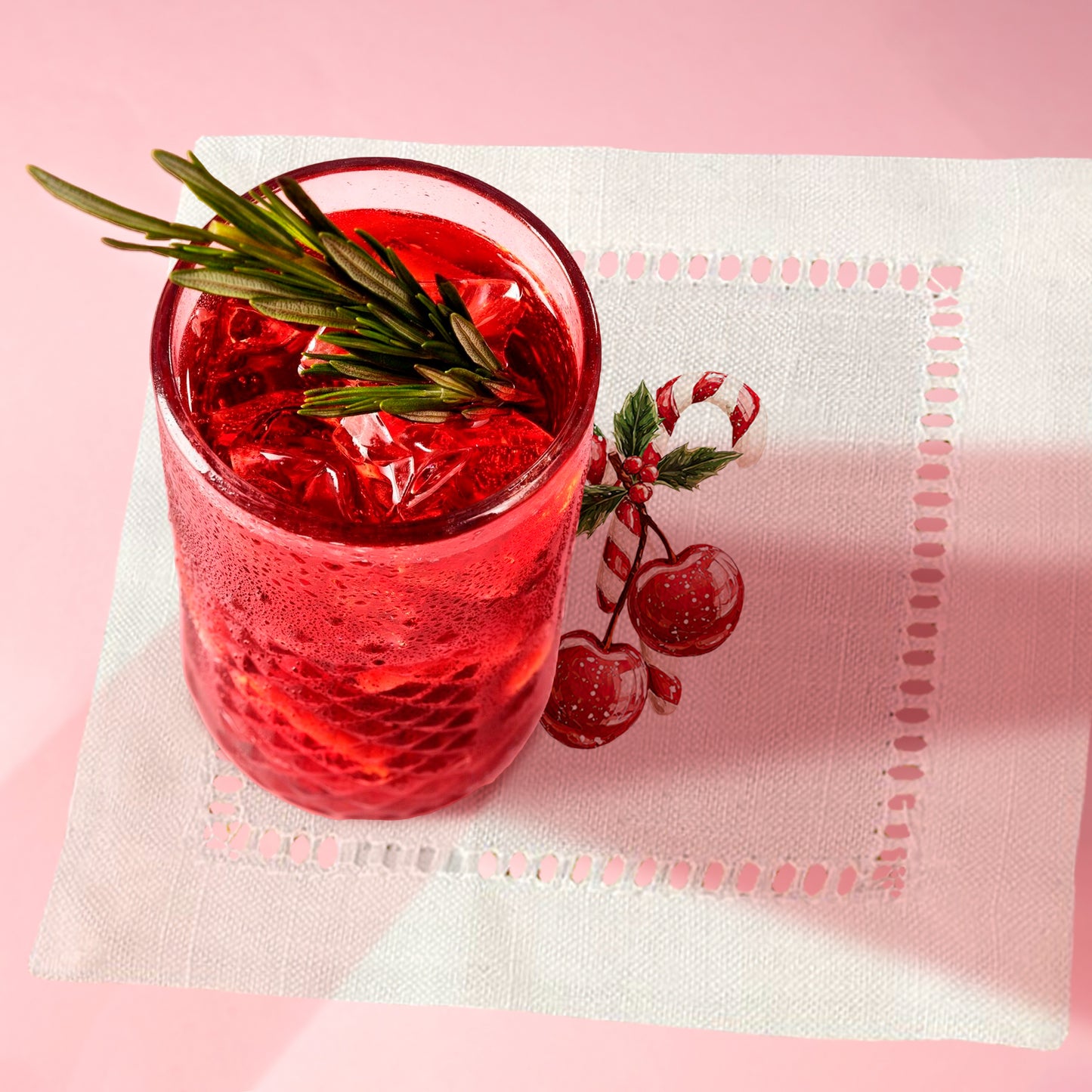 Cherry Candy Cane Hemstitch Napkins