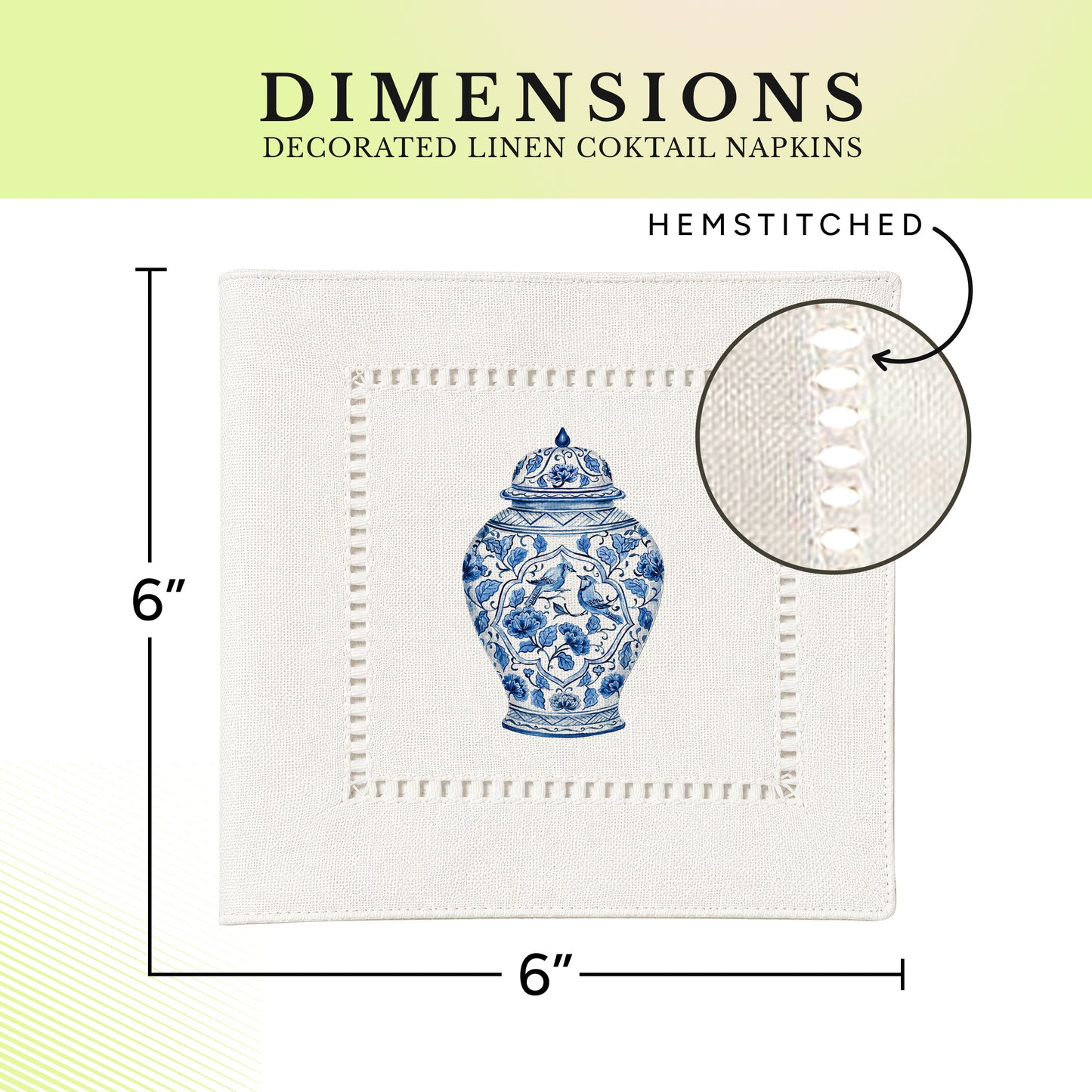 Chinoiserie Birds Hemstitch Napkins