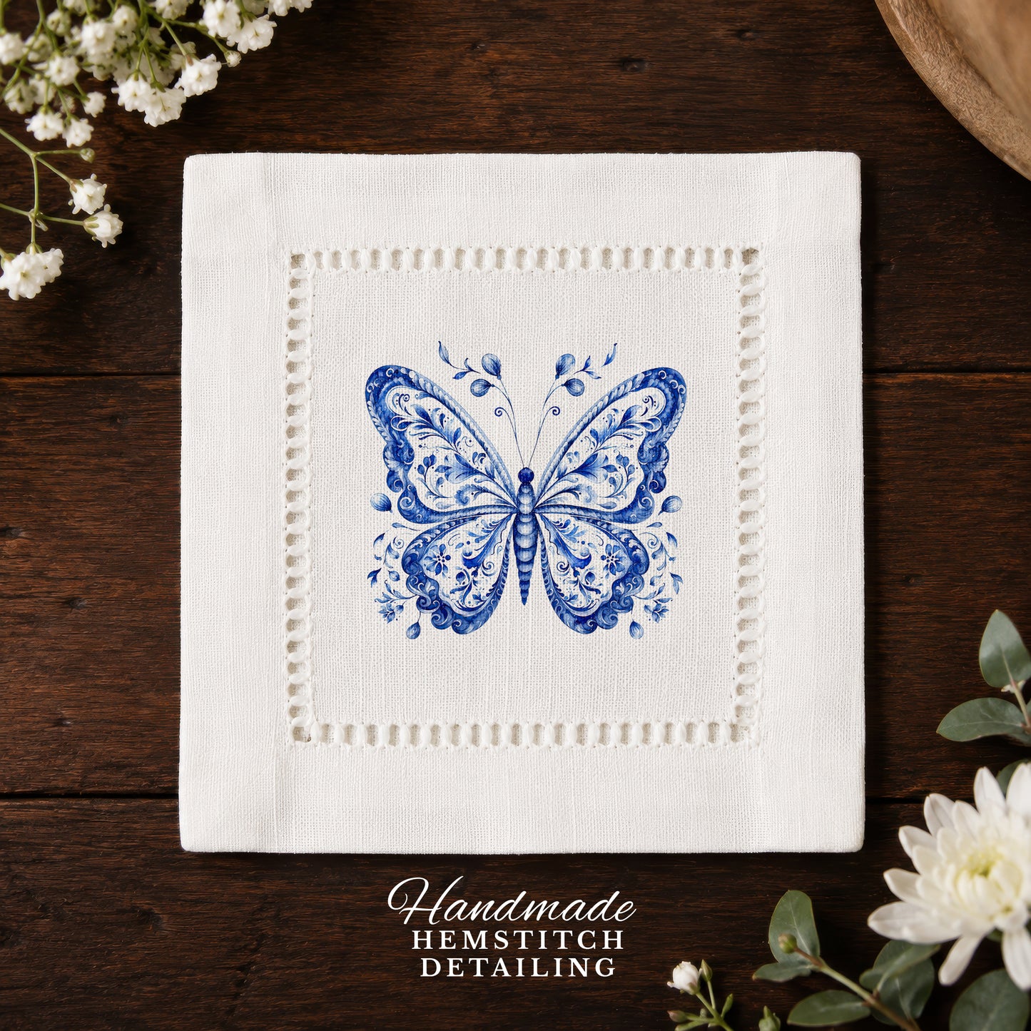 Chinoiserie Butterfly Hemstitch Napkins