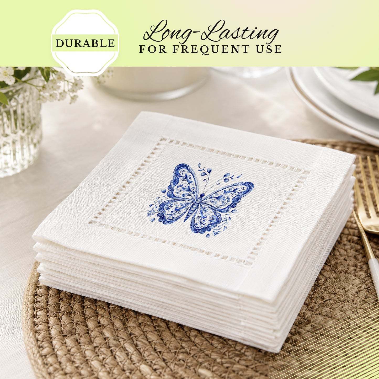 Chinoiserie Butterfly Hemstitch Napkins