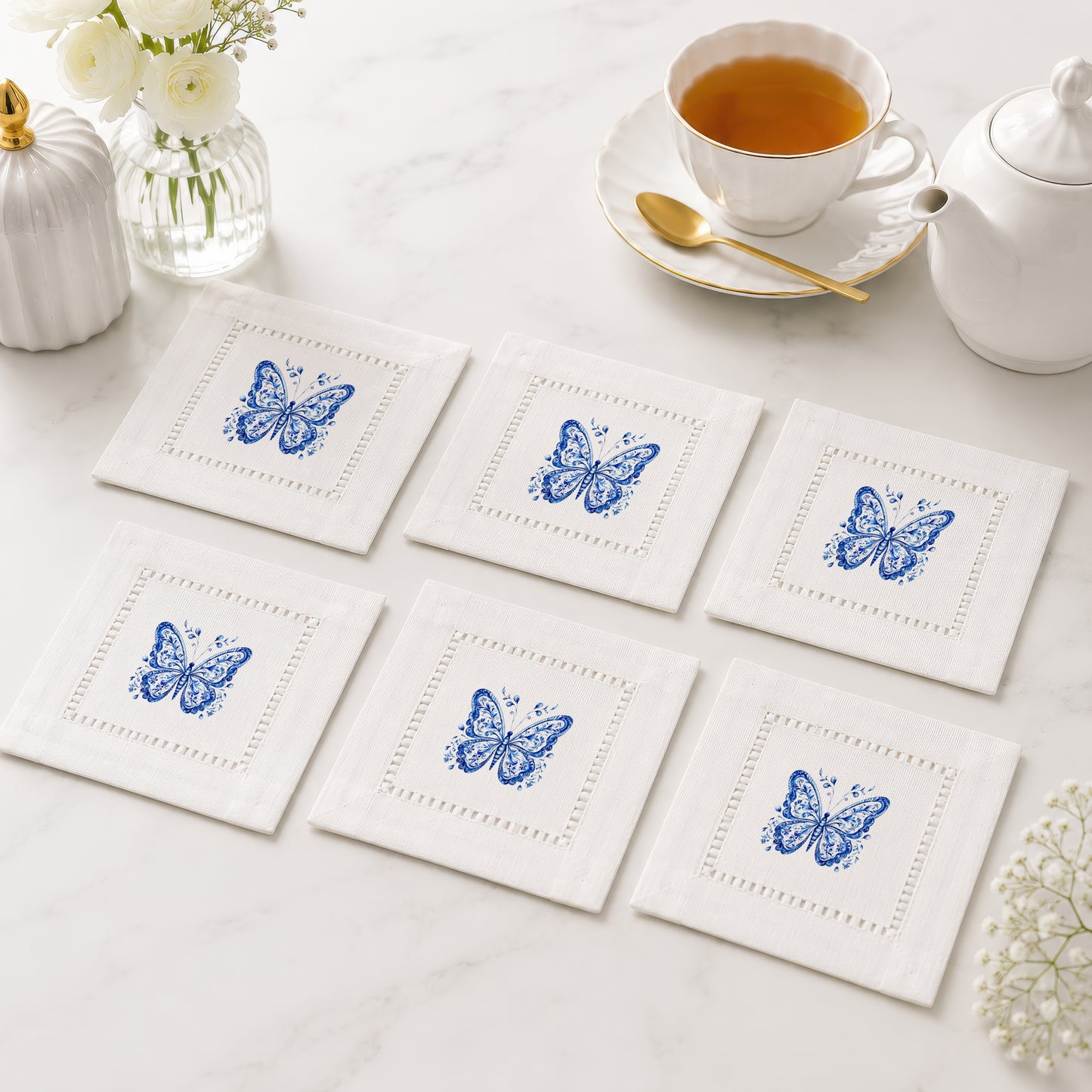 Chinoiserie Butterfly Hemstitch Napkins
