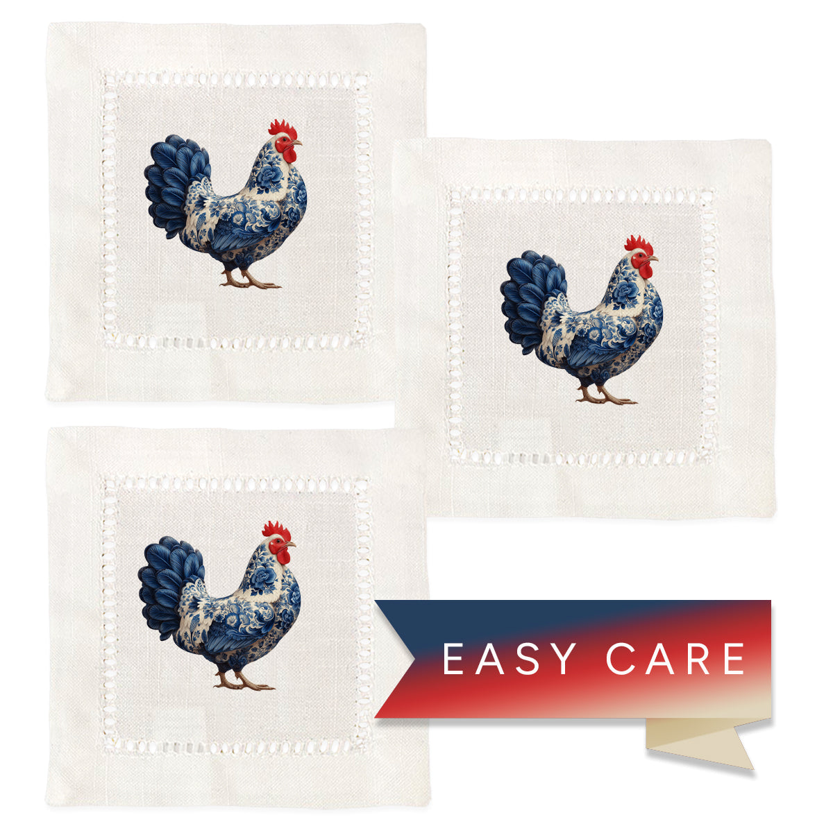 Chinoiserie Chicken Hemstitch Napkins