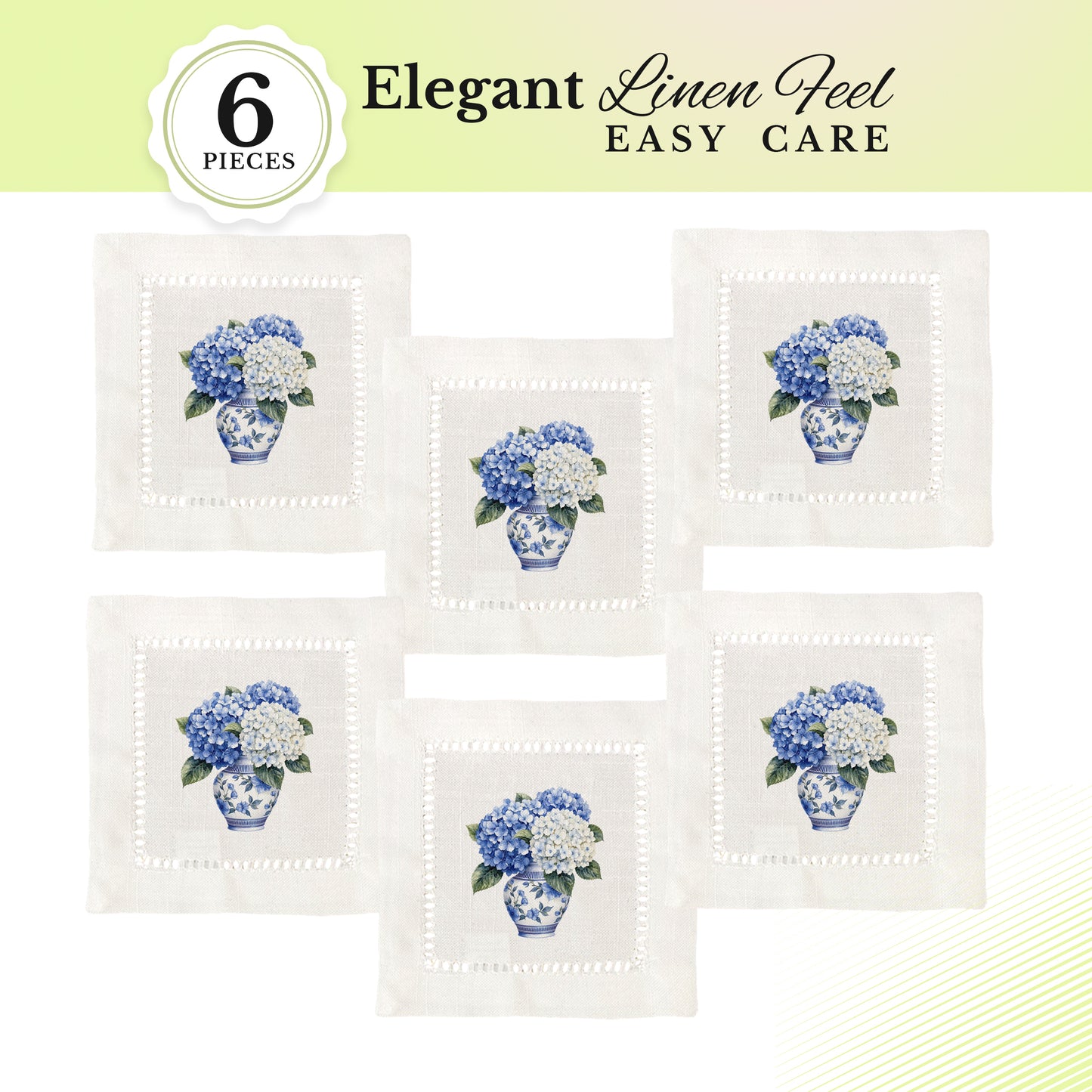 Chinoiserie Hydrangea Hemstitch Napkins