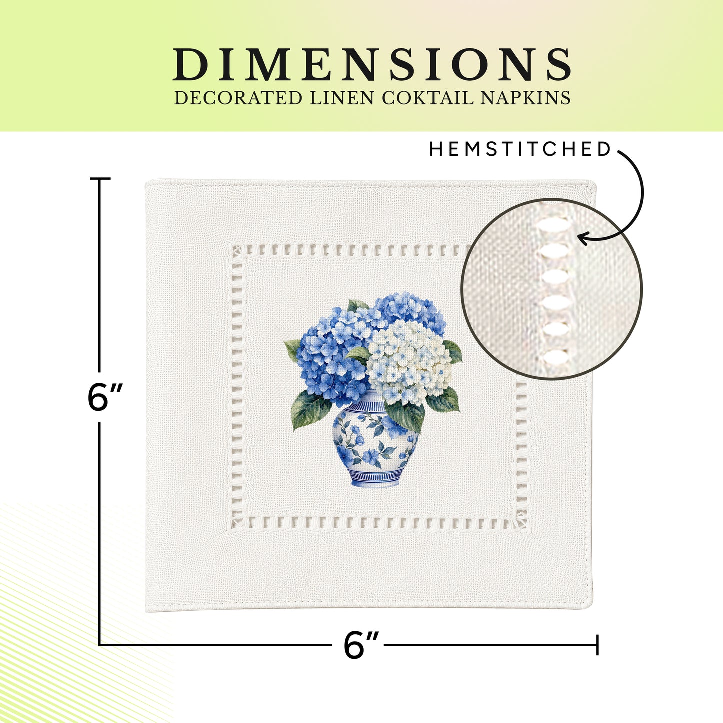Chinoiserie Hydrangea Hemstitch Napkins