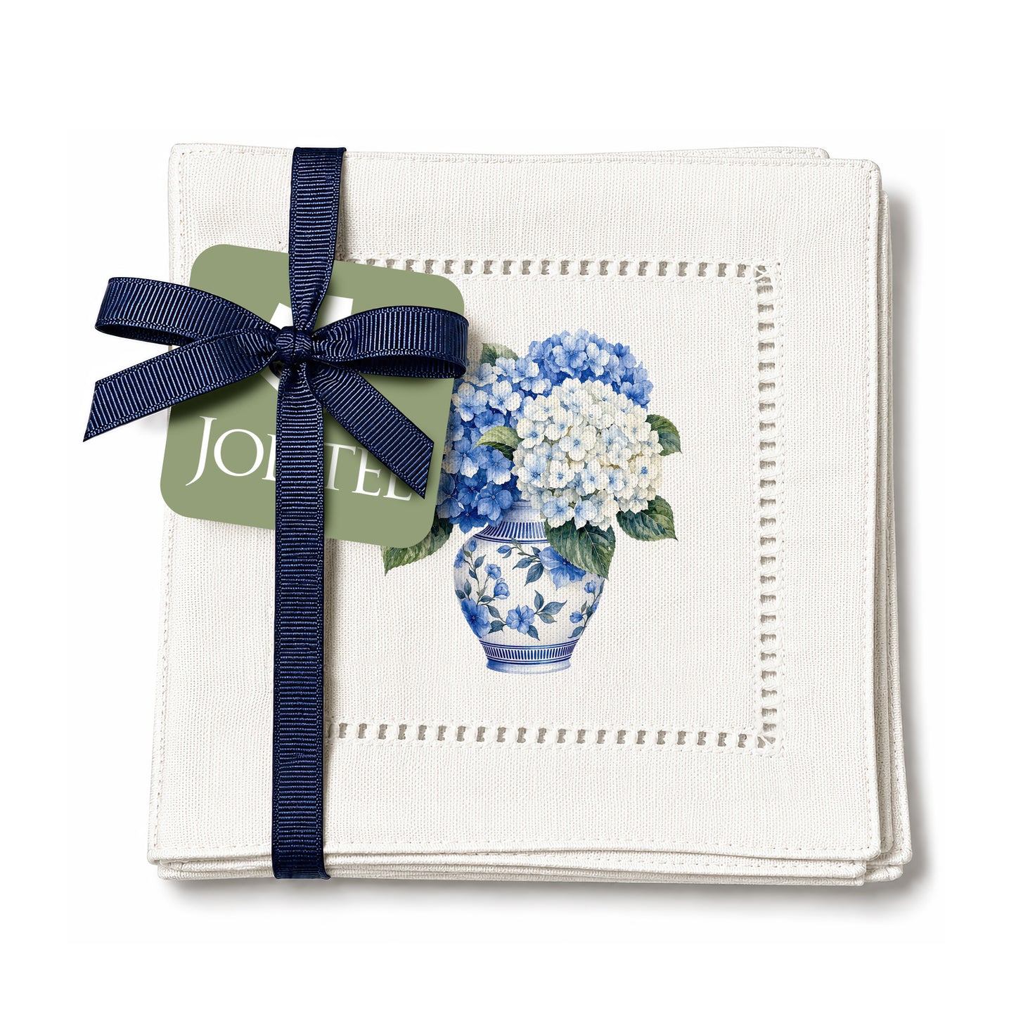 Chinoiserie Hydrangea Hemstitch Napkins