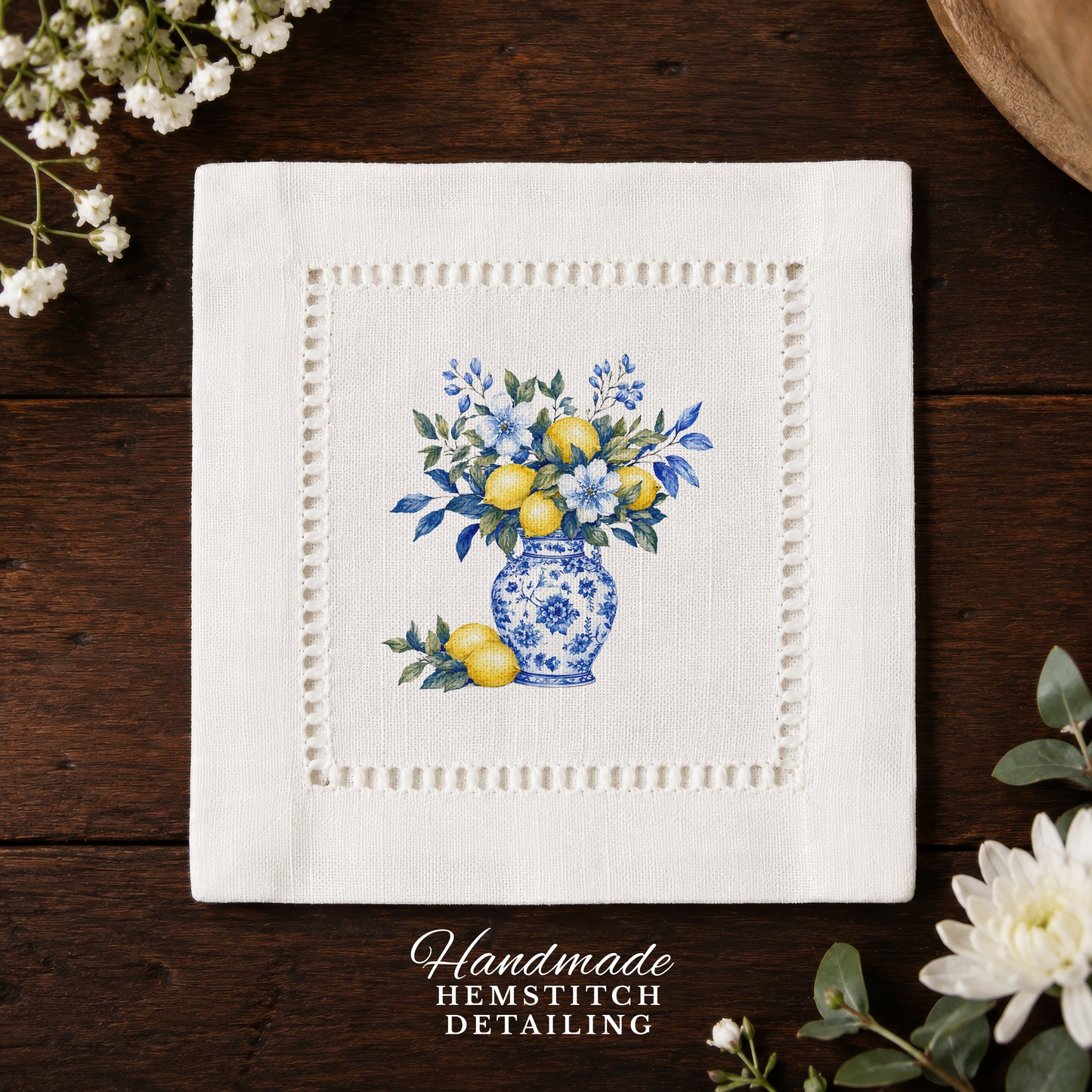 Chinoiserie Lemon Hemstitch Napkins