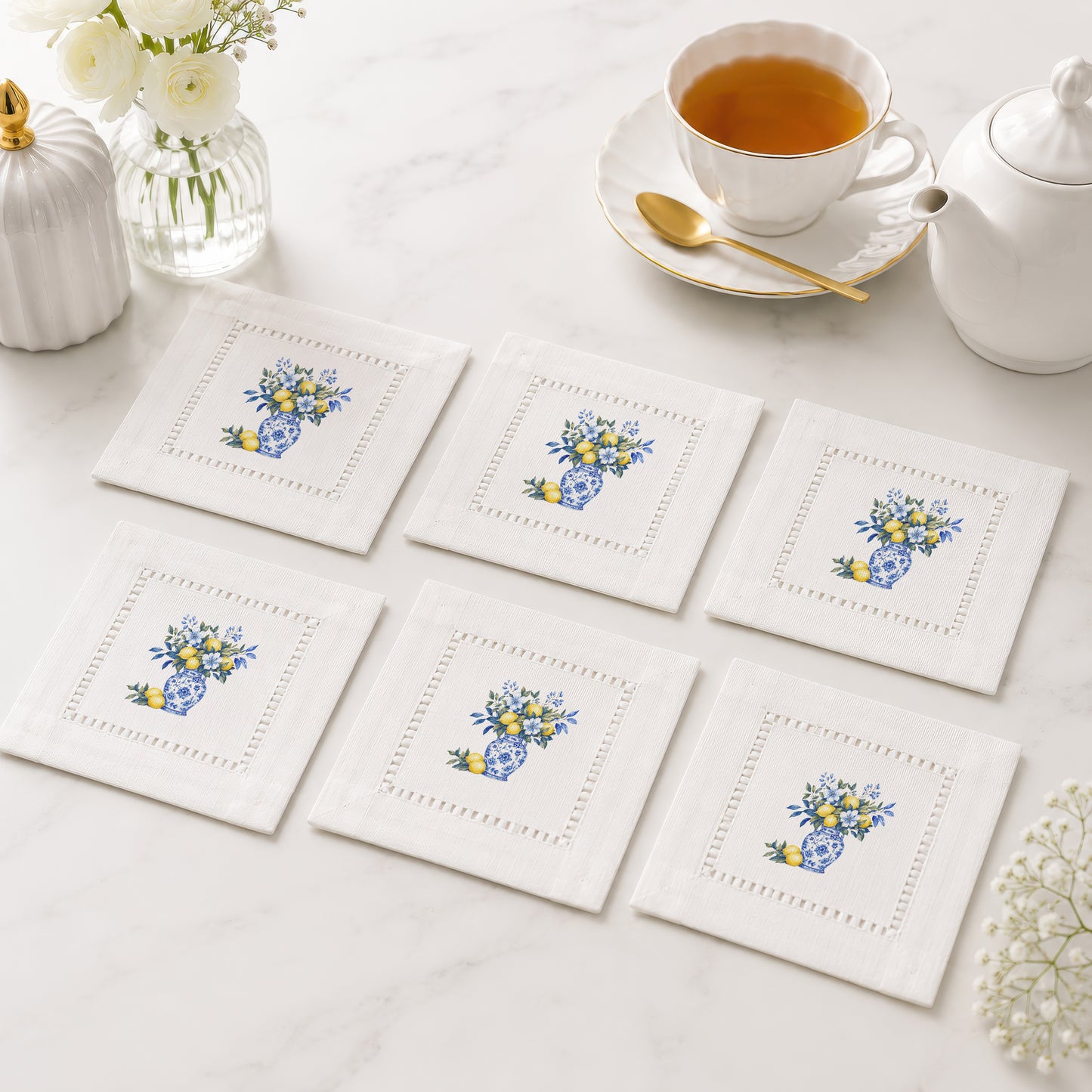 Chinoiserie Lemon Hemstitch Napkins