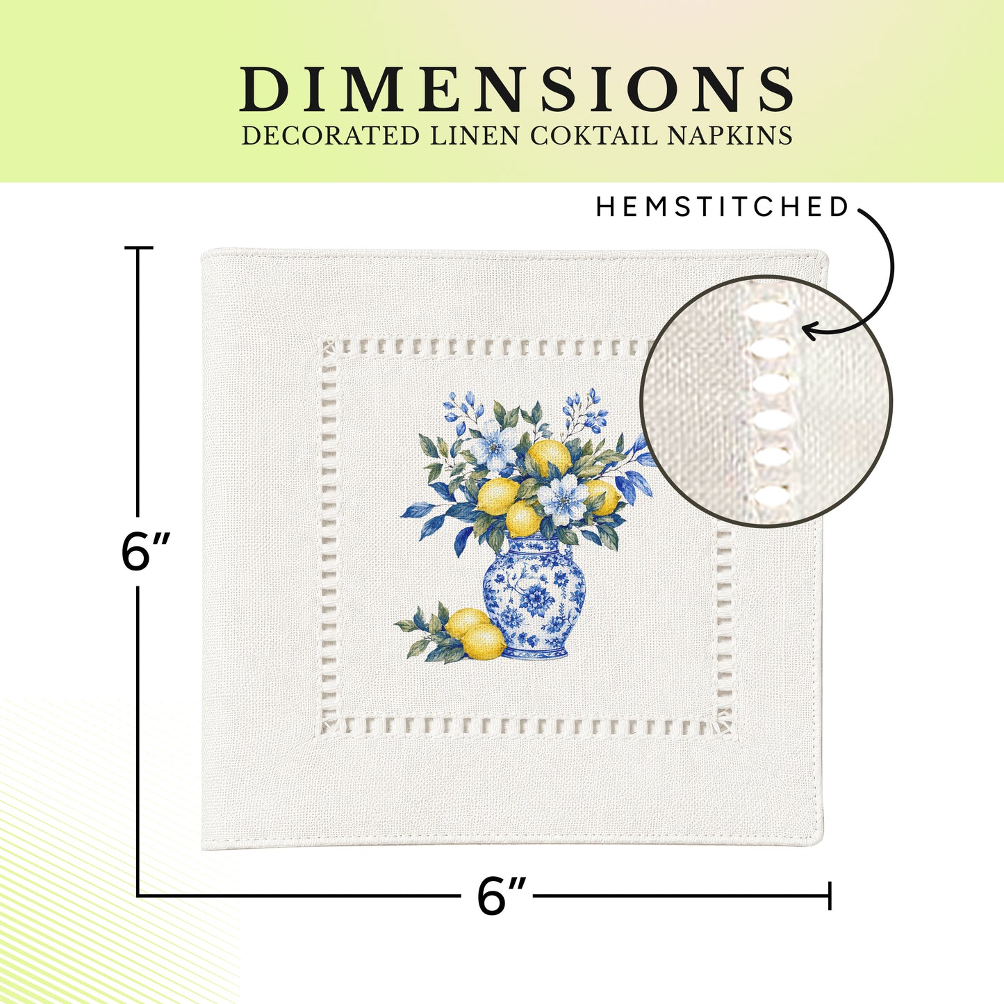 Chinoiserie Lemon Hemstitch Napkins