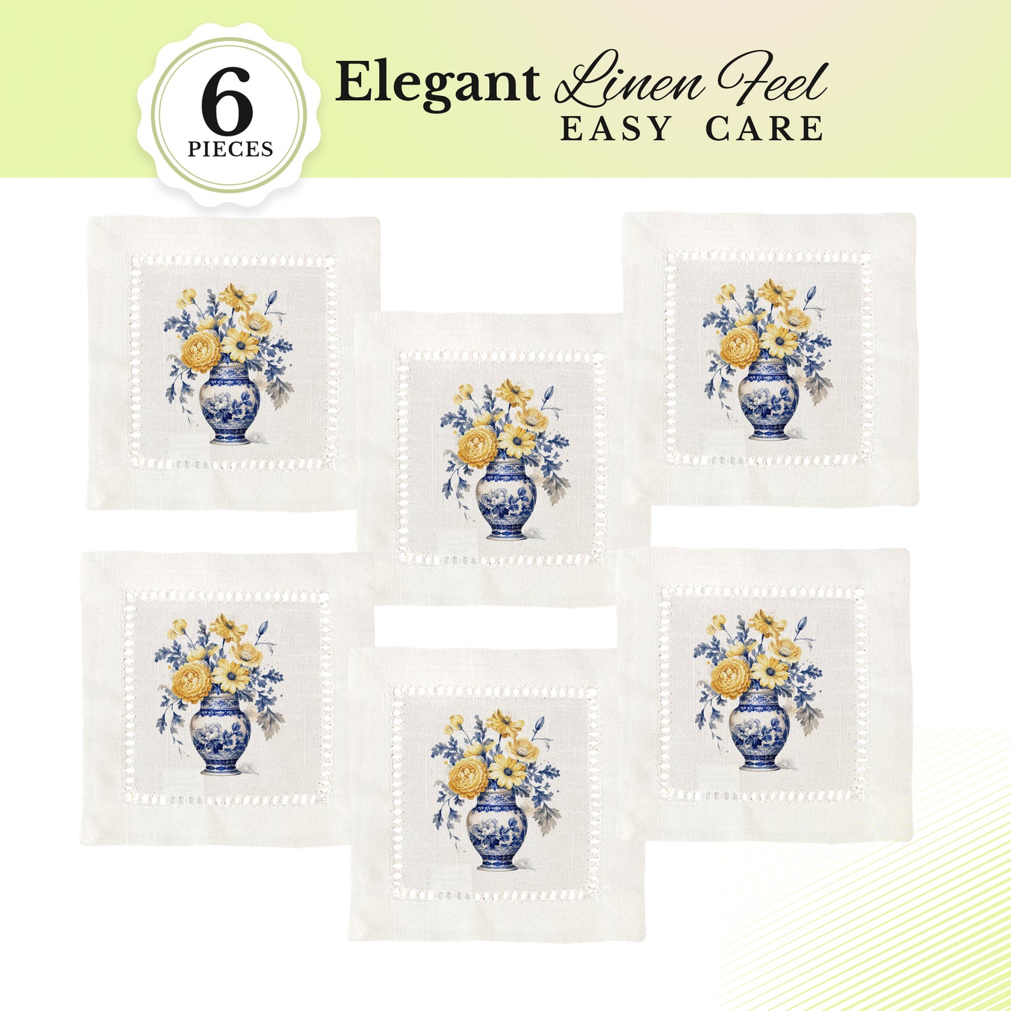 Chinoiserie Yellow Flowers Hemstitch Napkins