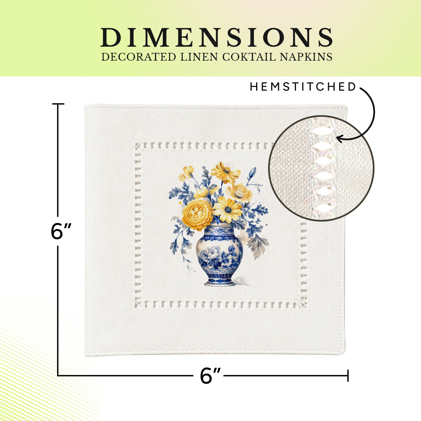 Chinoiserie Yellow Flowers Hemstitch Napkins
