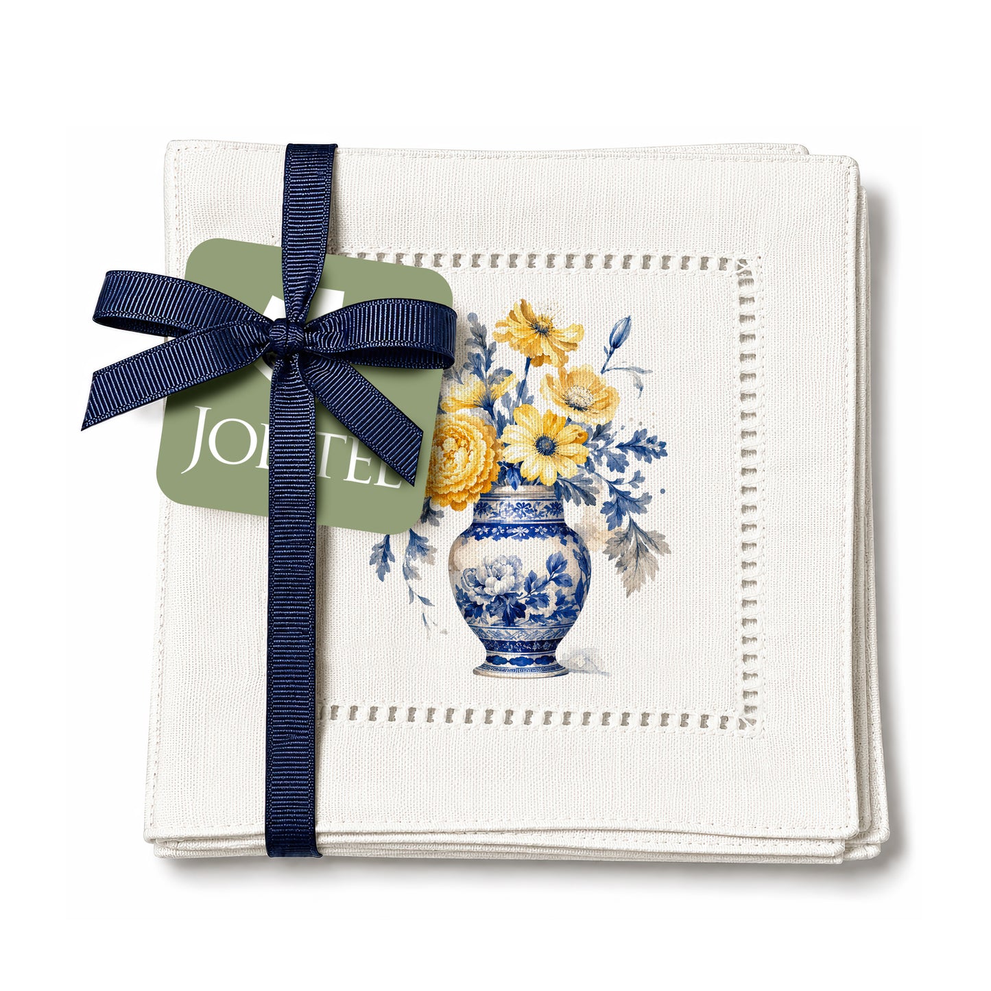 Chinoiserie Yellow Flowers Hemstitch Napkins