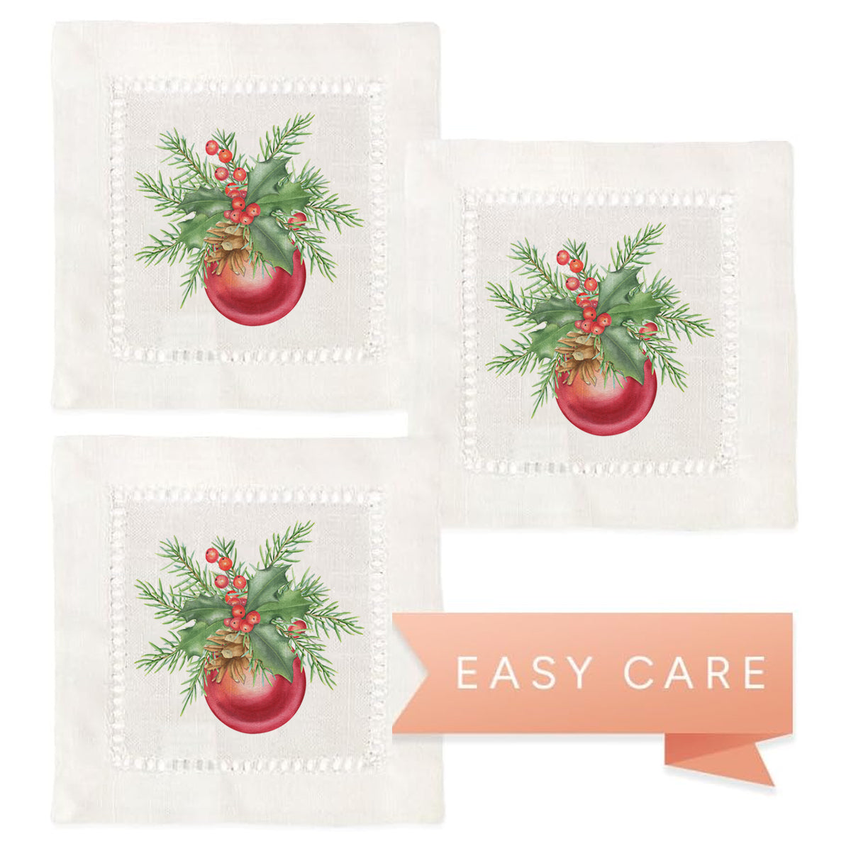 Christmas Ball Hemstitch Napkins