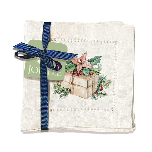 Christmas Gift Box Hemstitch Napkins
