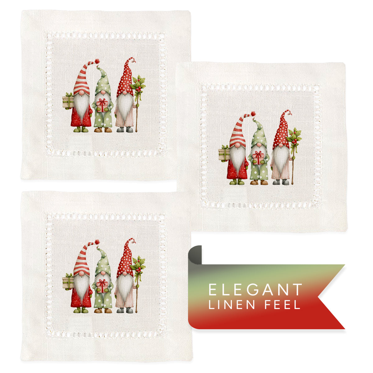 Christmas Gnomes Hemstitch Napkins