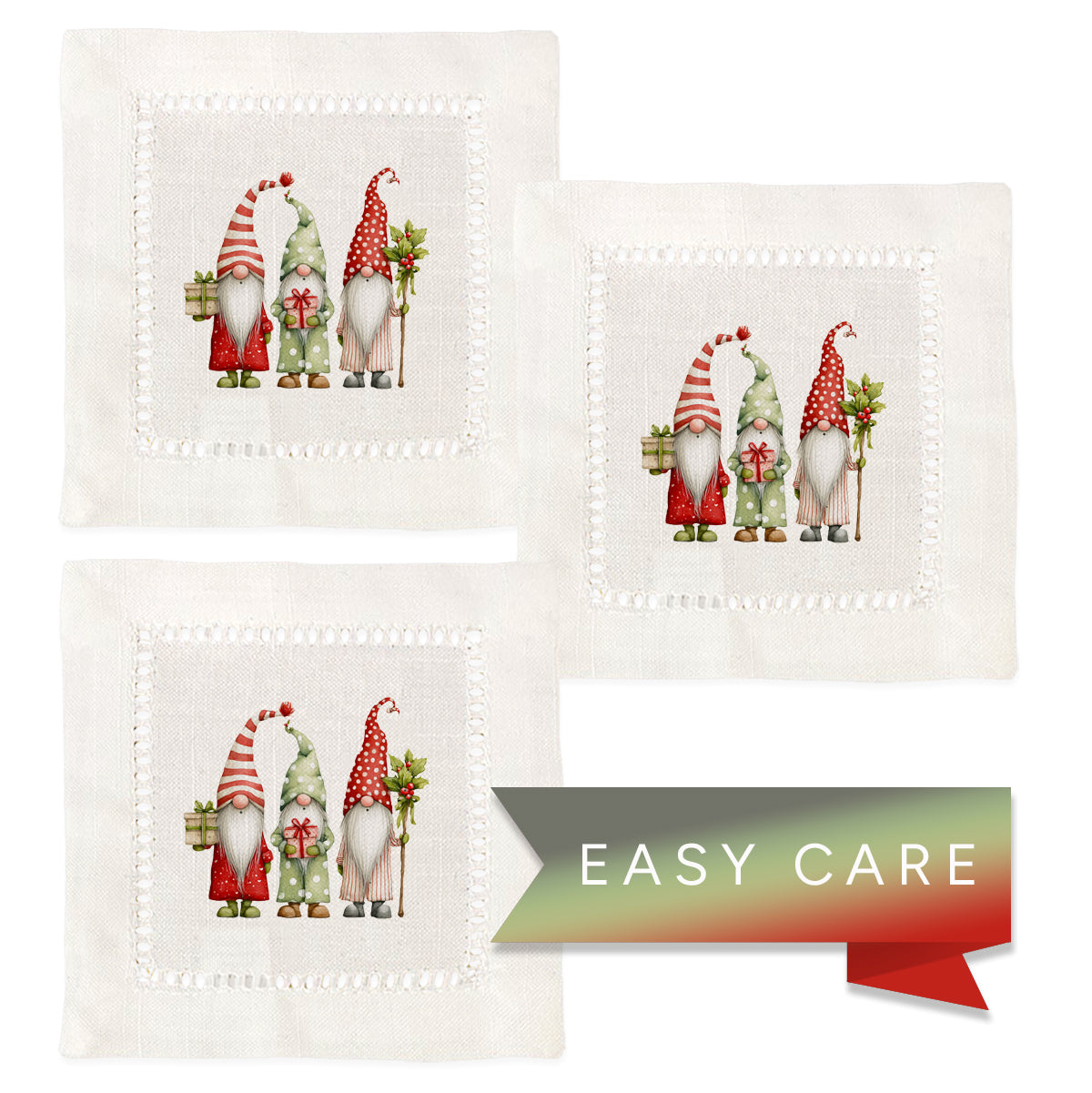 Christmas Gnomes Hemstitch Napkins