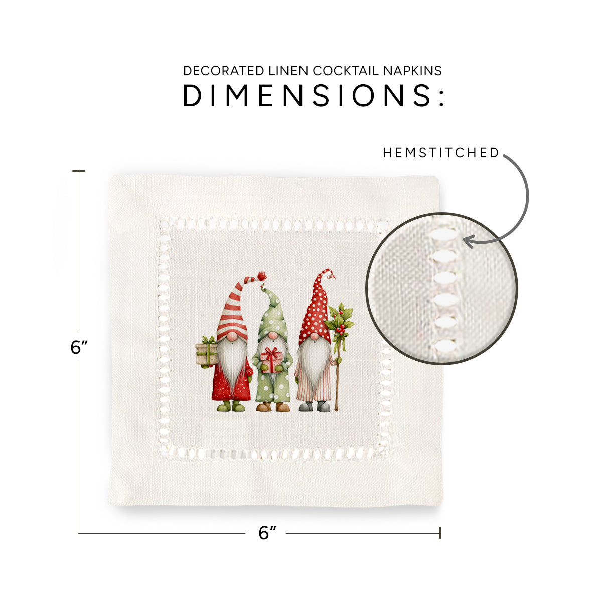 Christmas Gnomes Hemstitch Napkins