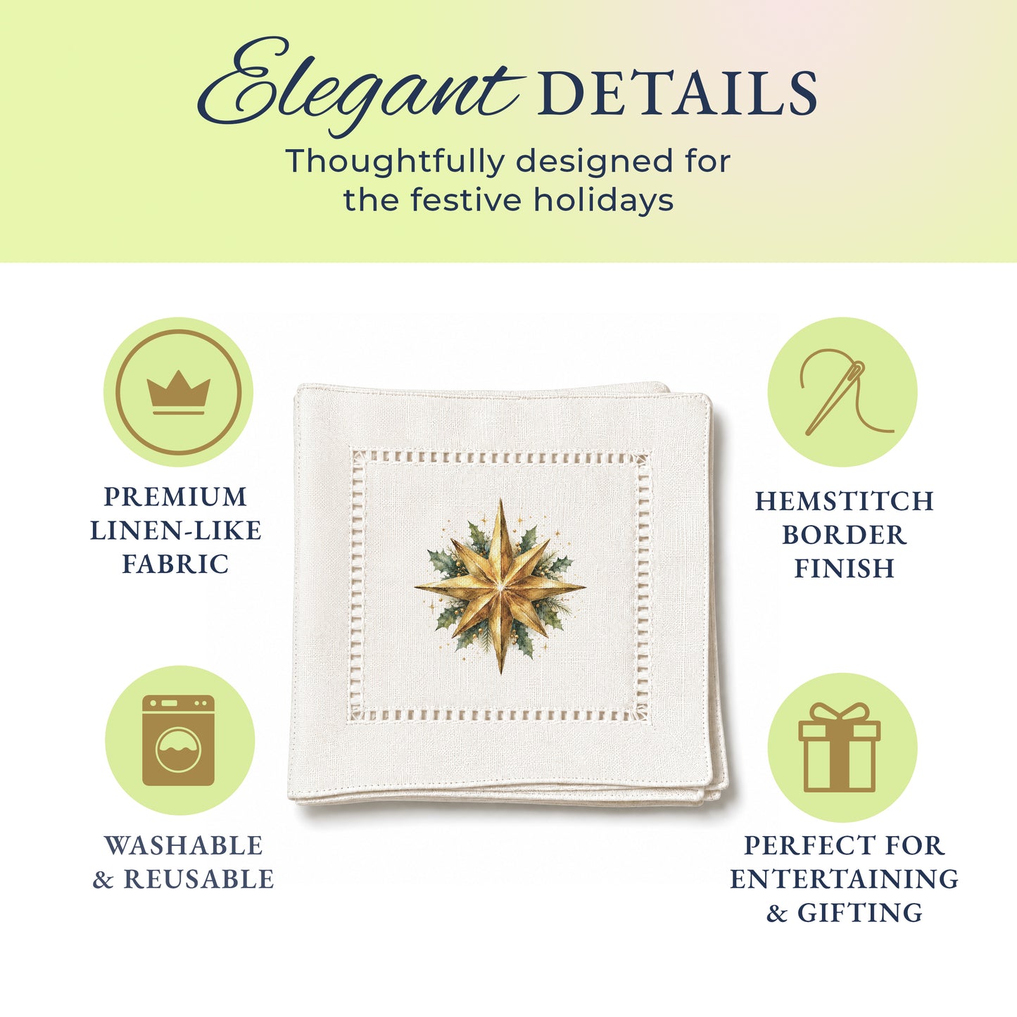 Holiday Hostess Christmas Star Hemstitch Napkins