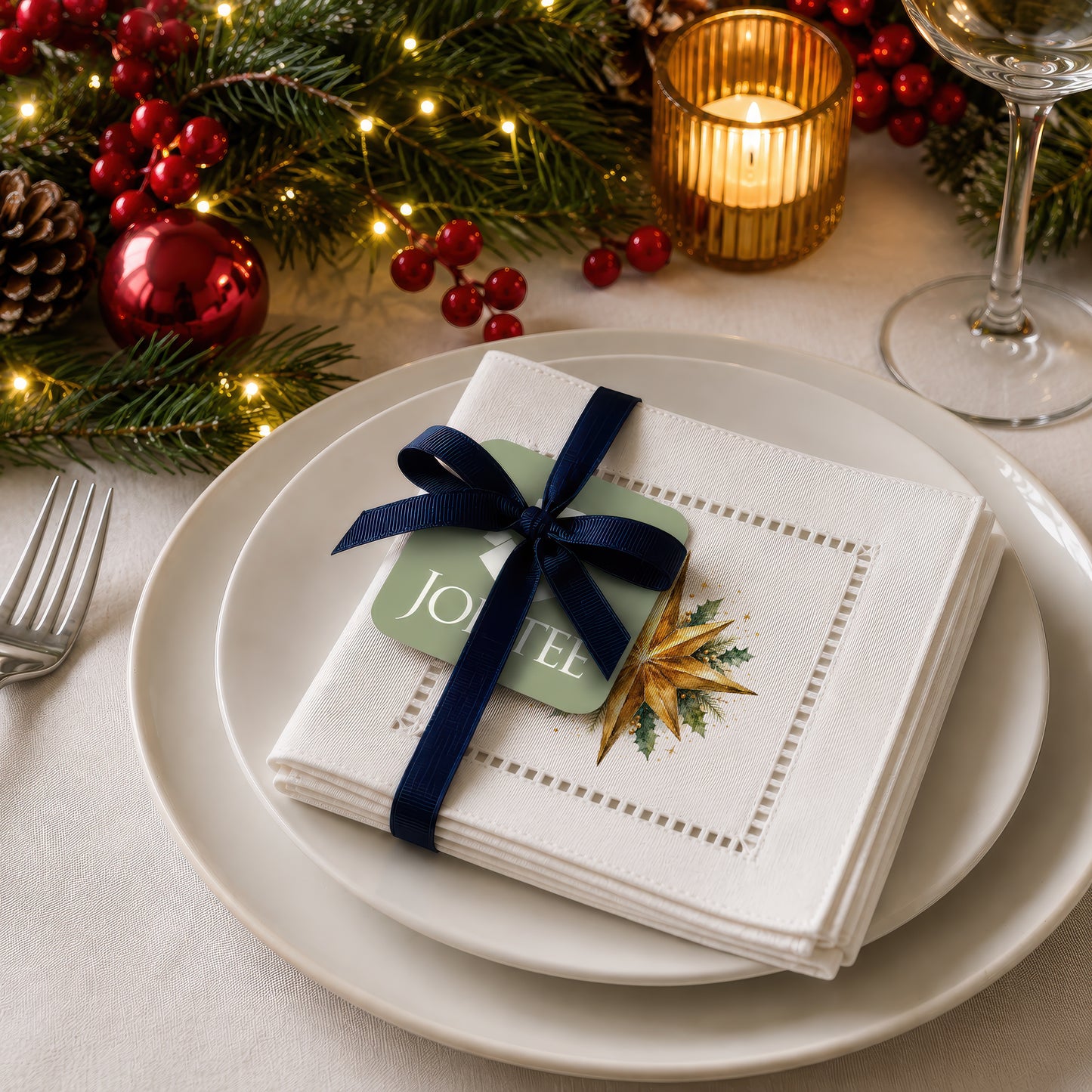 Holiday Hostess Christmas Star Hemstitch Napkins