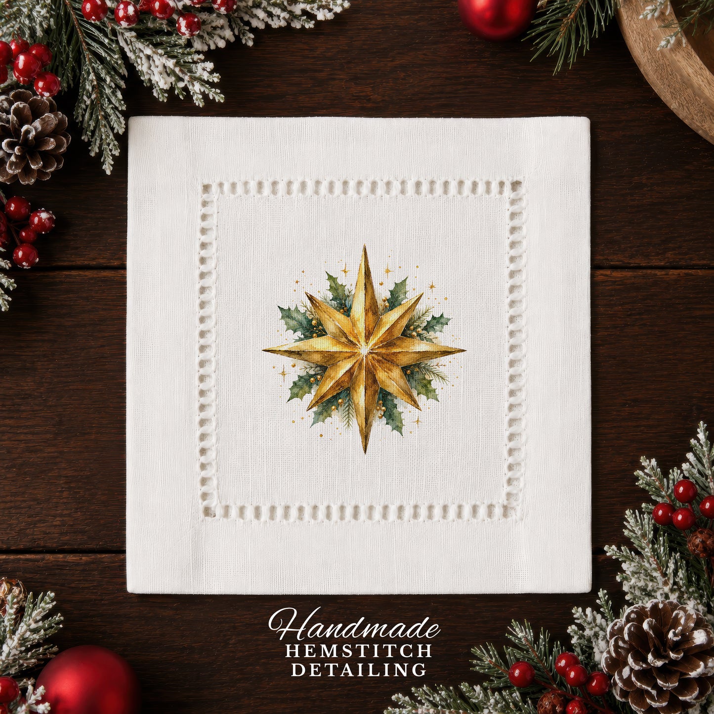 Holiday Hostess Christmas Star Hemstitch Napkins