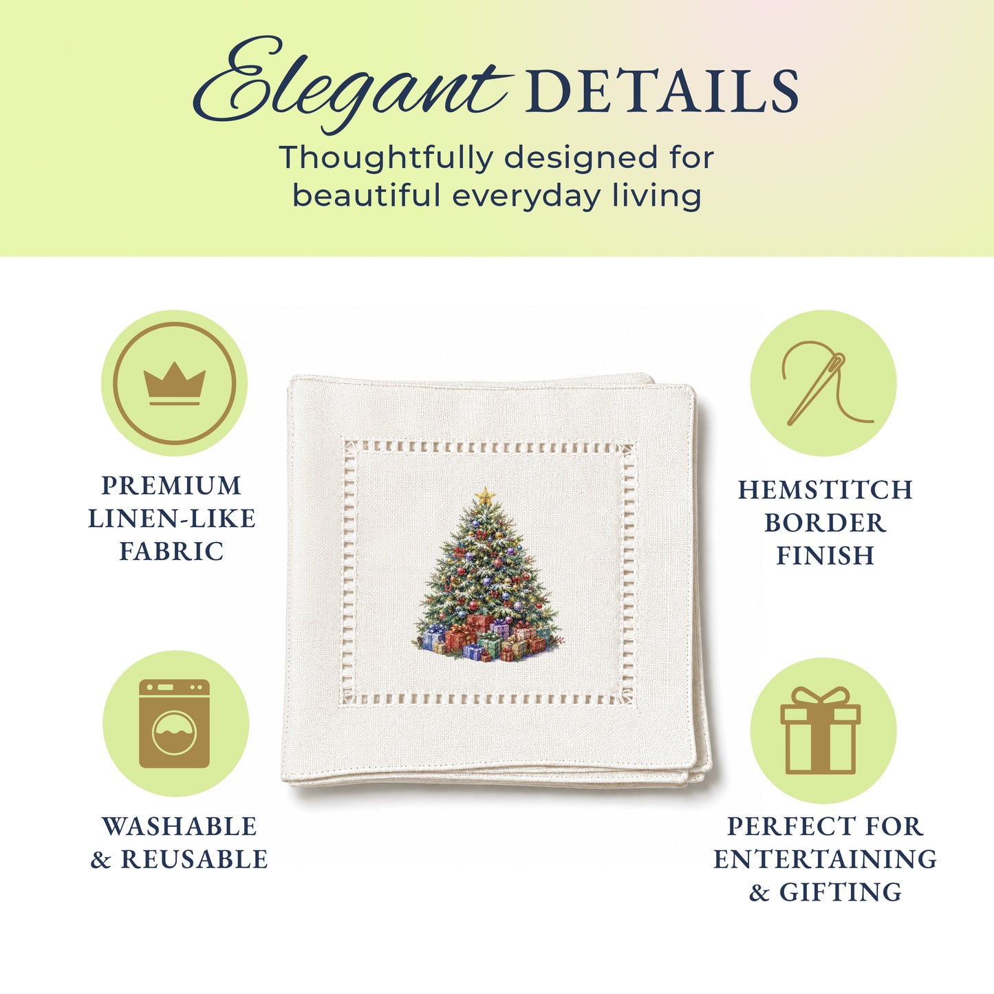 Holiday Hostess Christmas Tree Hemstitch Napkins