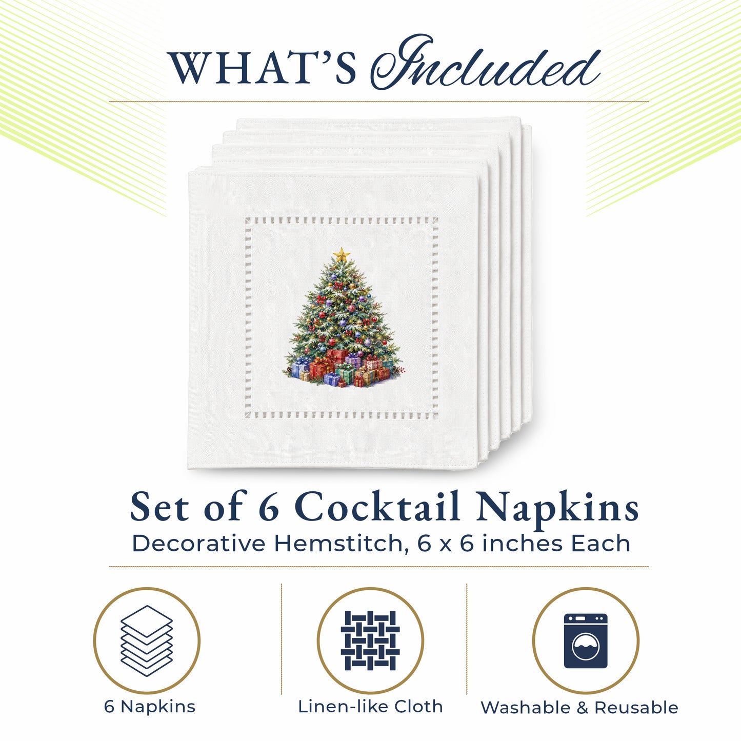 Holiday Hostess Christmas Tree Hemstitch Napkins