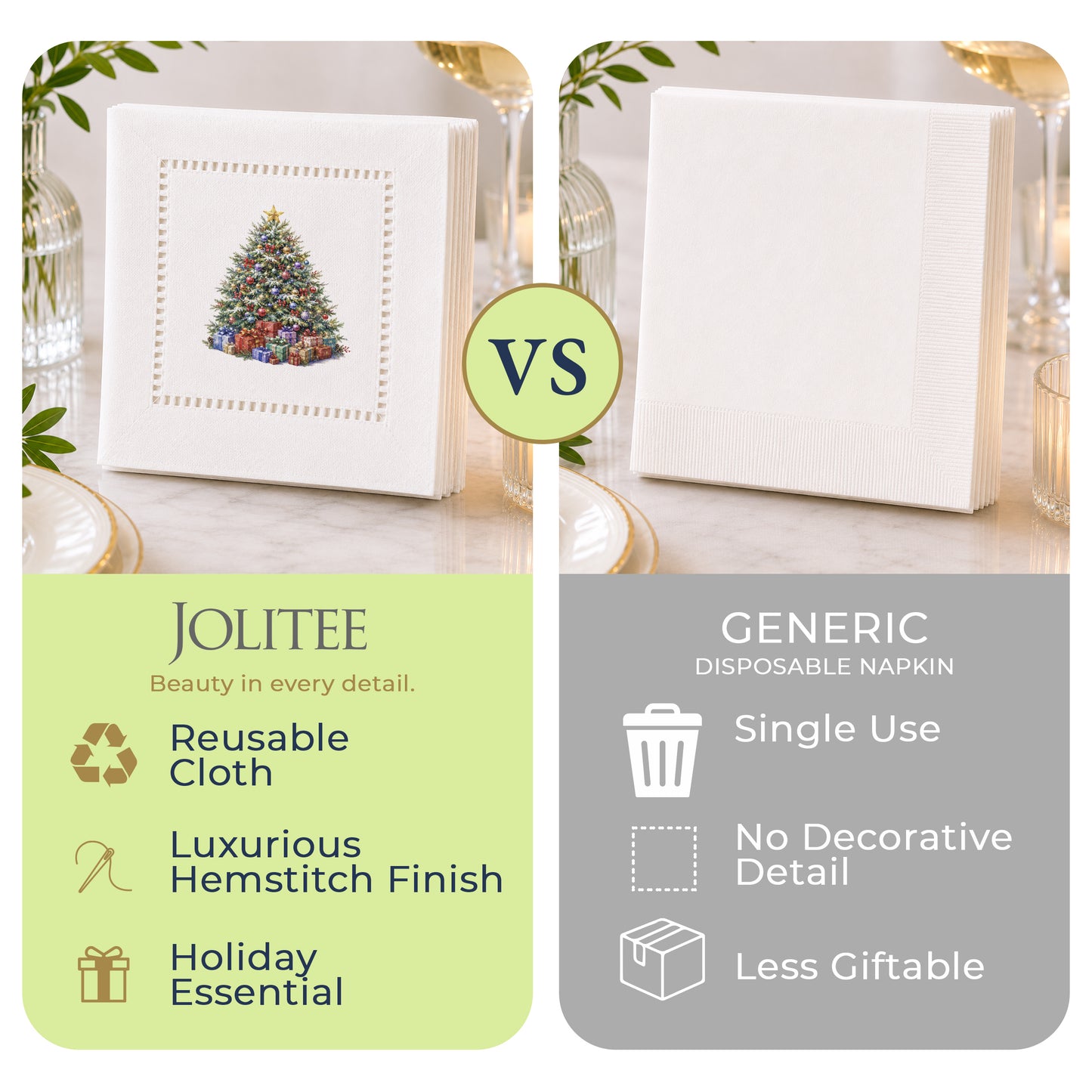 Holiday Hostess Christmas Tree Hemstitch Napkins