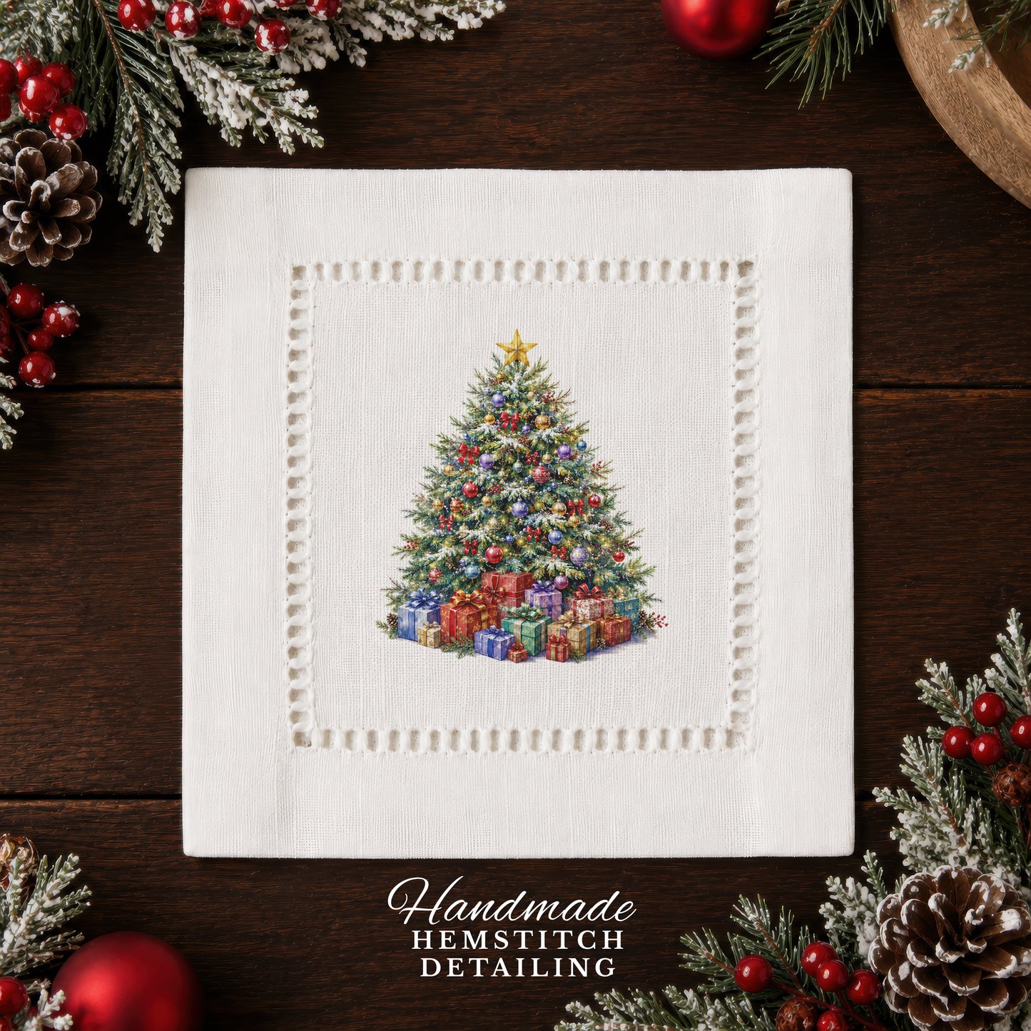 Holiday Hostess Christmas Tree Hemstitch Napkins