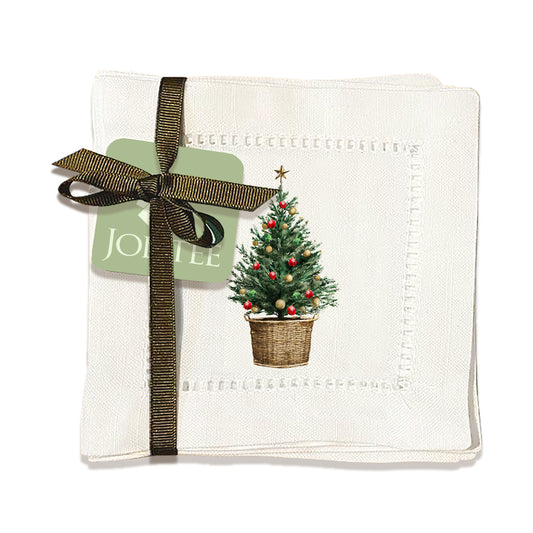 Christmas Tree Pot Hemstitch Napkins