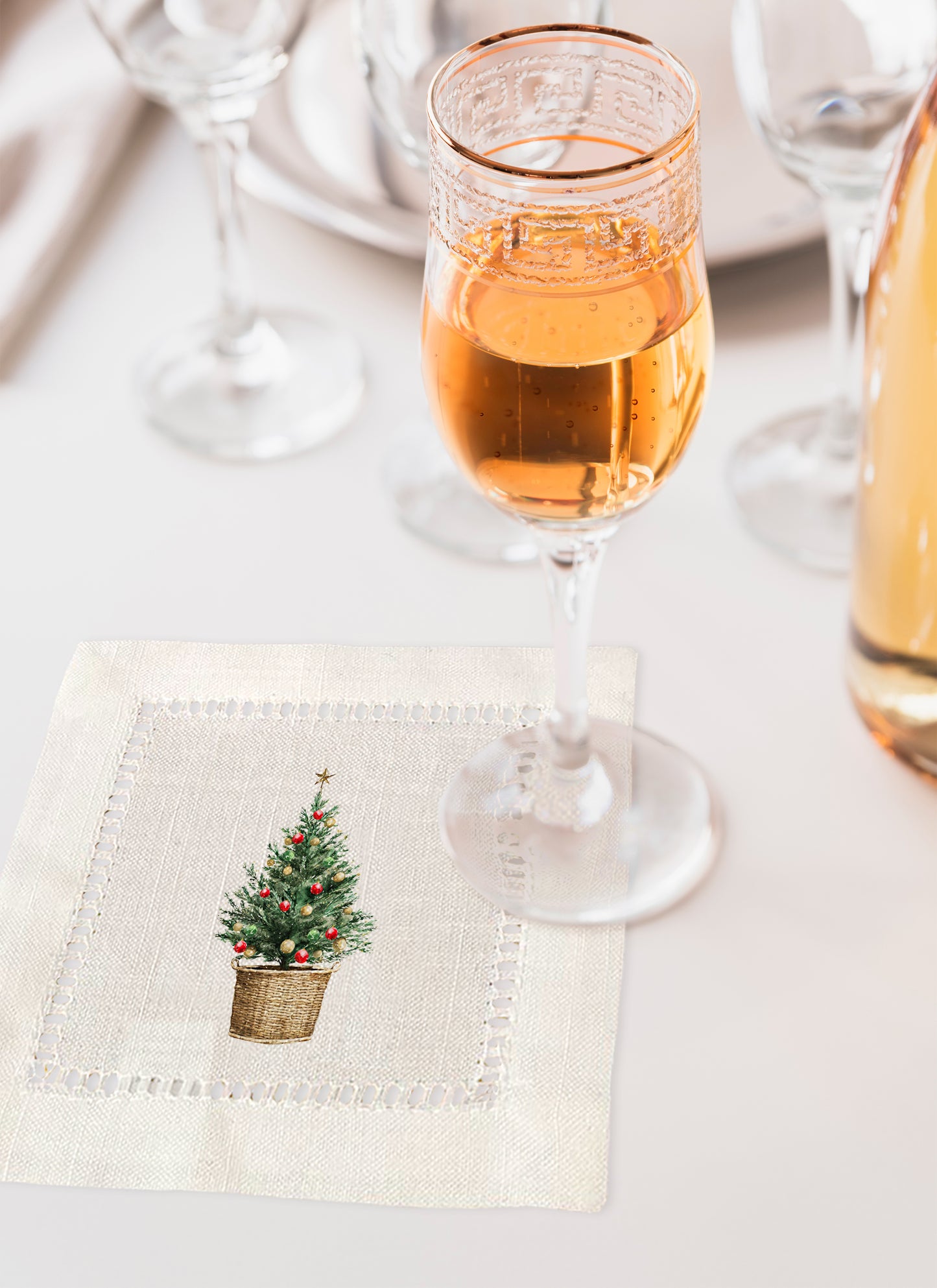 Christmas Tree Pot Hemstitch Napkins