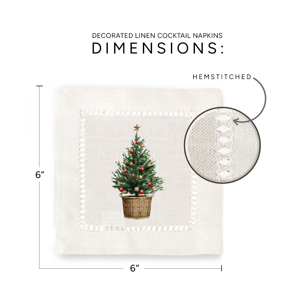 Christmas Tree Pot Hemstitch Napkins