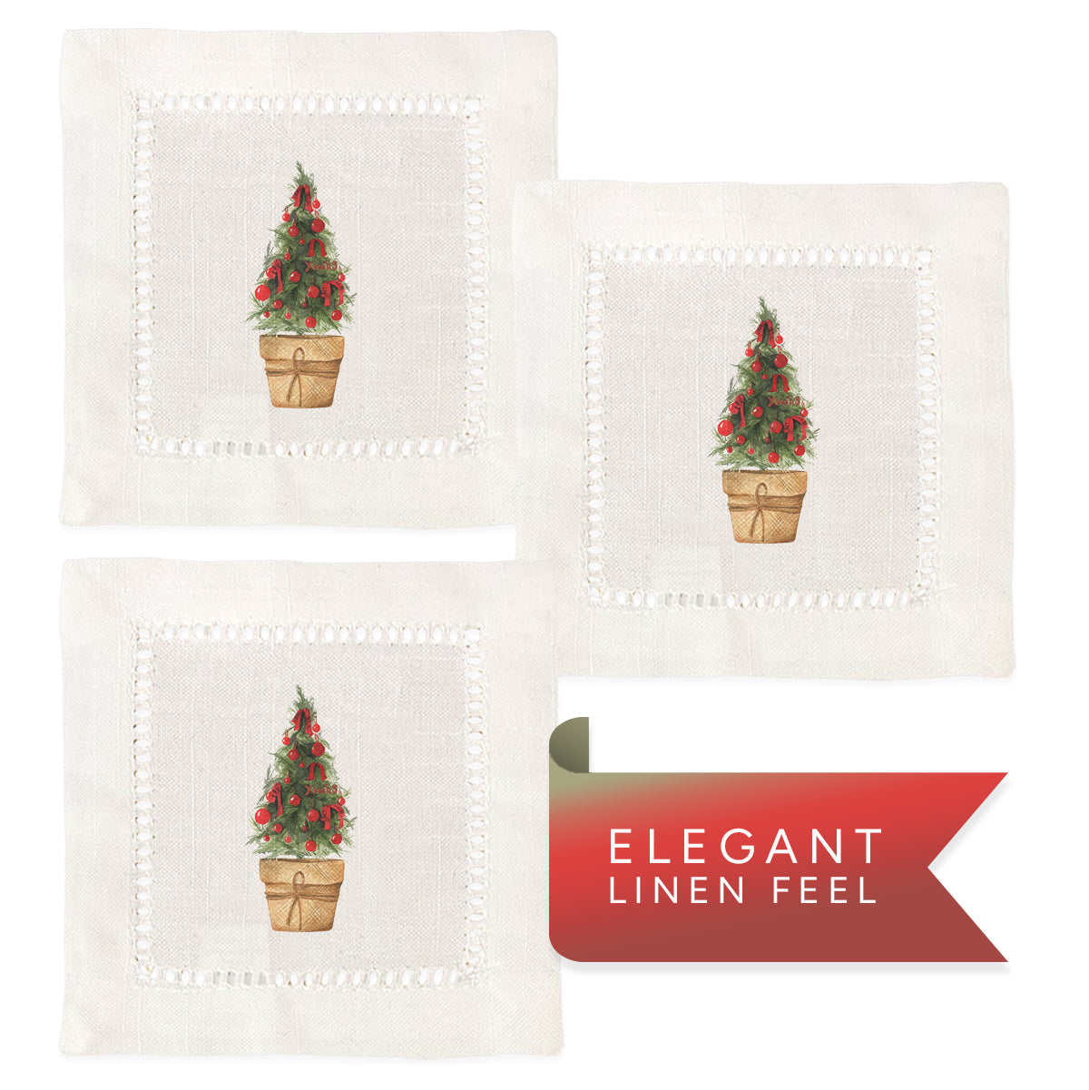 Christmas Tree Reds Hemstitch Napkins