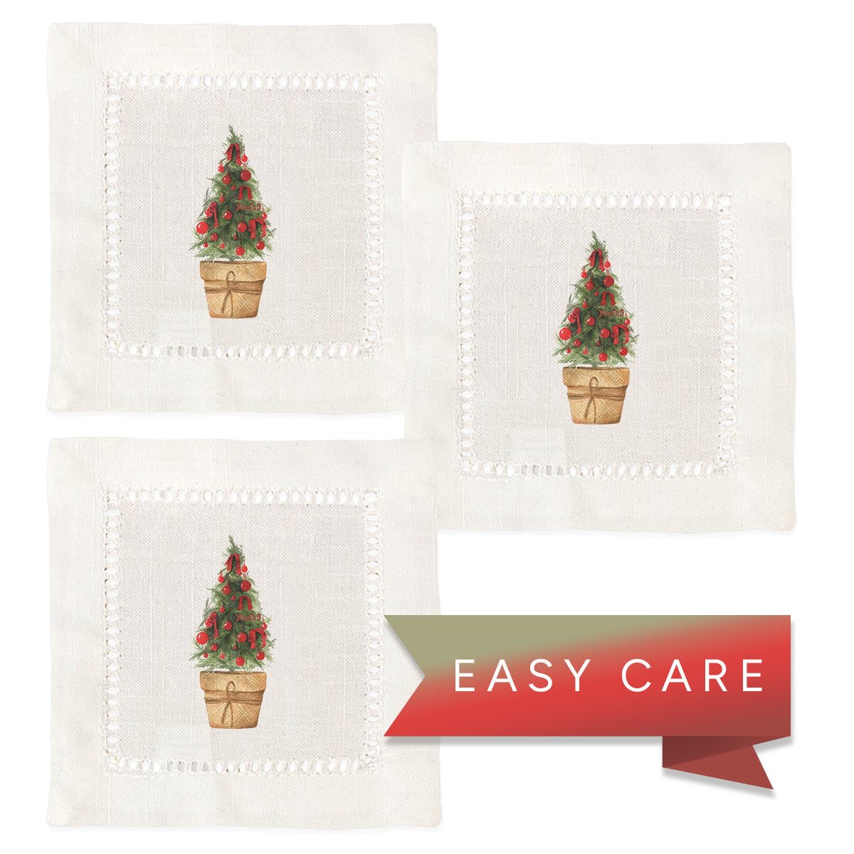 Christmas Tree Reds Hemstitch Napkins