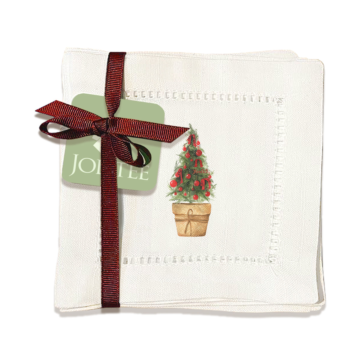 Christmas Tree Reds Hemstitch Napkins