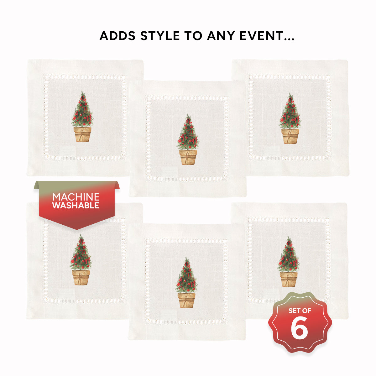 Christmas Tree Reds Hemstitch Napkins