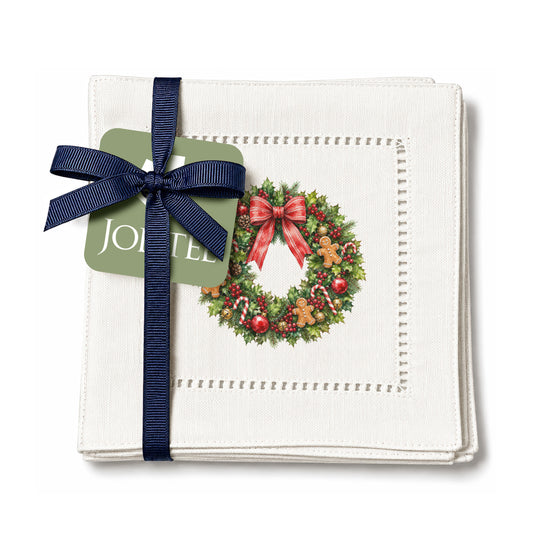 Holiday Hostess Christmas Wreath Hemstitch Napkins