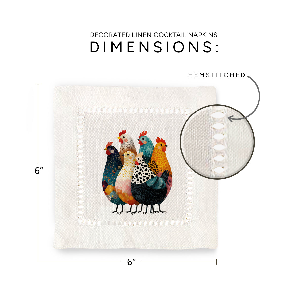 Colorful Chickens Hemstitch Napkins