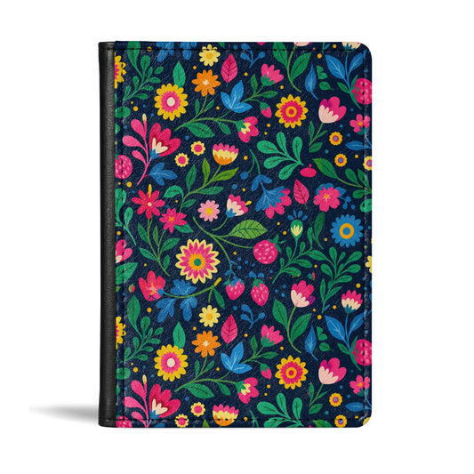 Jolitee Passport Holder, PU Vegan Leather, Colorful Wildflower, Black Back