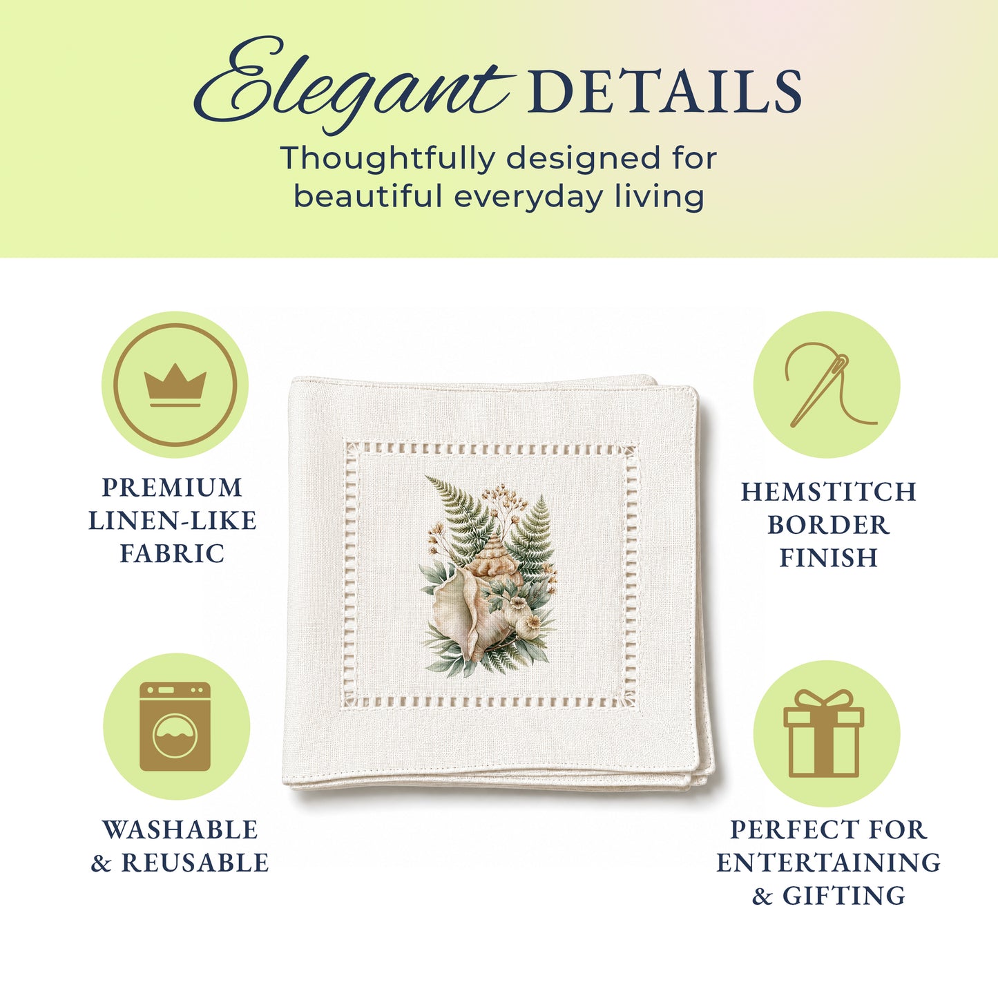 Conch Fern Hemstitch Napkins