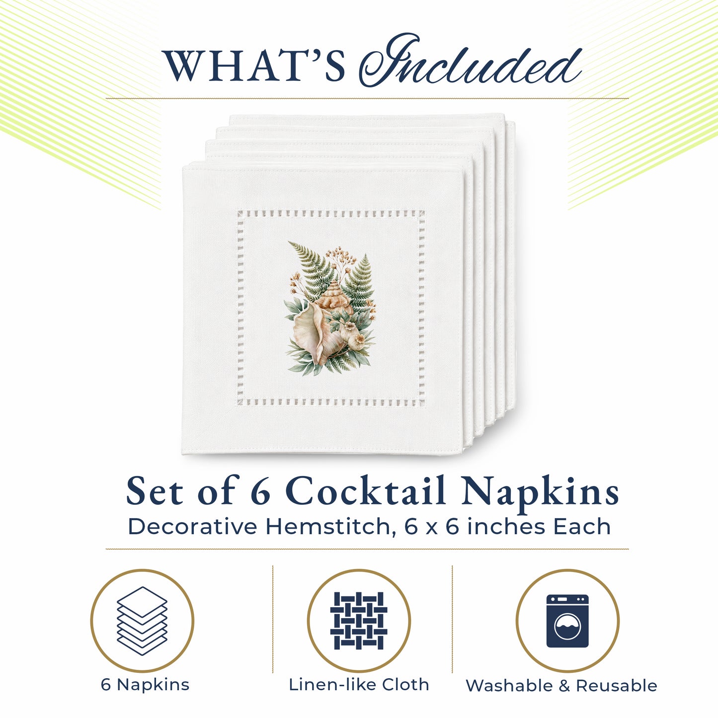 Conch Fern Hemstitch Napkins