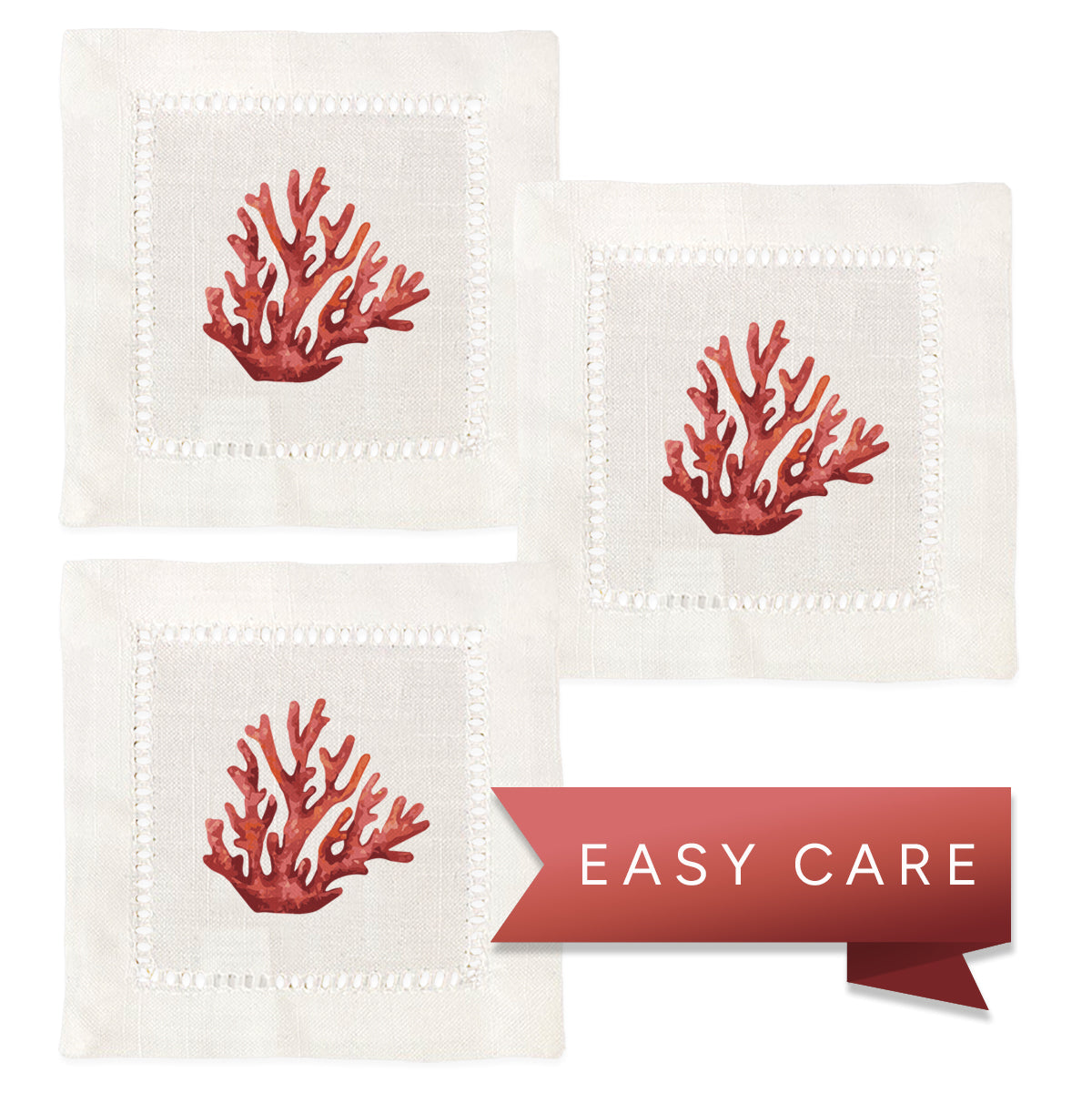Coral Hemstitch Napkins