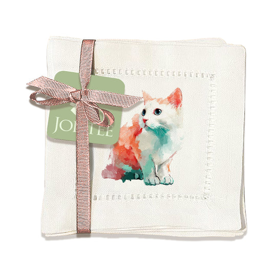 Cute Kitten Hemstitch Napkins