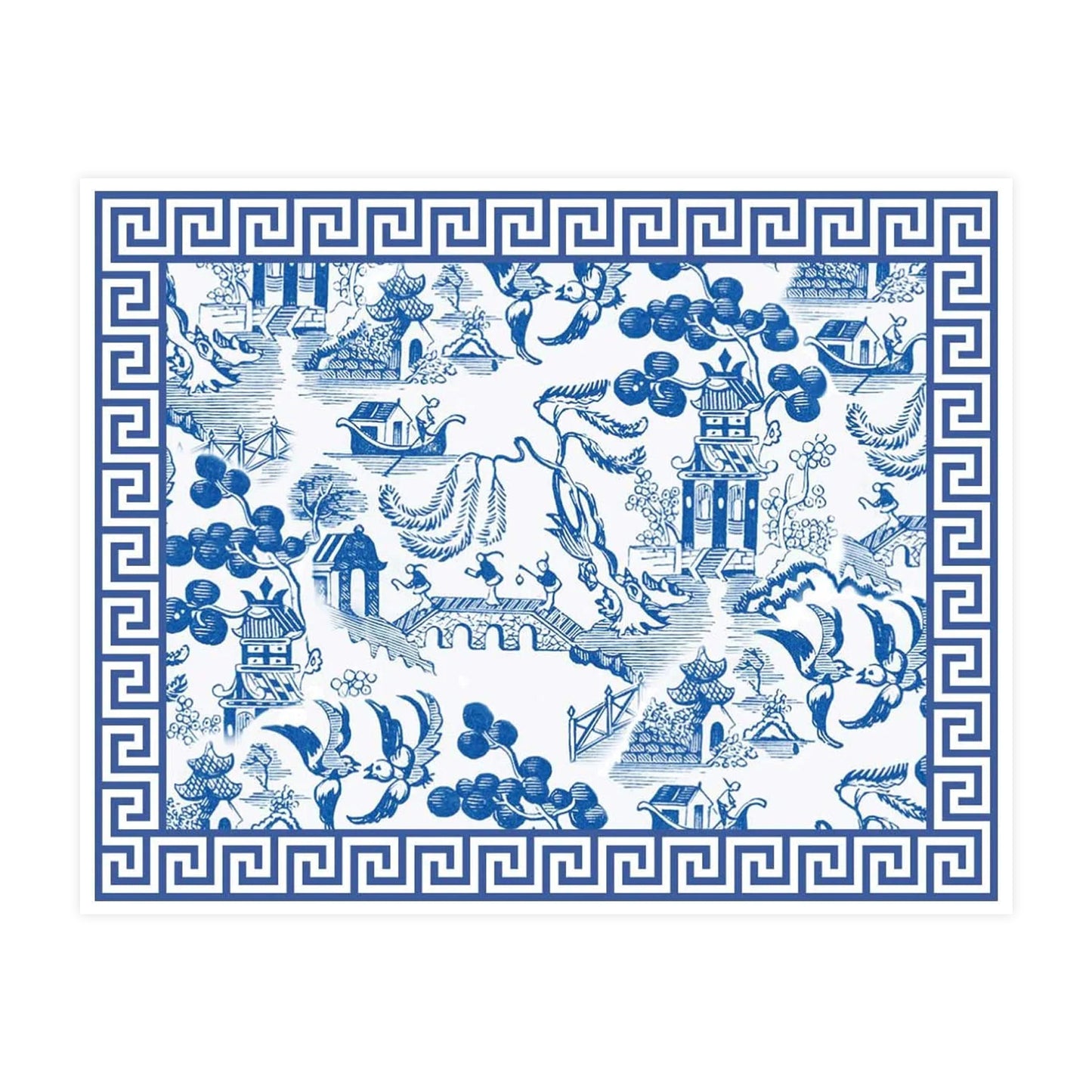 Blue and White Chinoiserie Paper Placemats Disposable Dining Paper Placemats Disposable 24pack One Time Use Placemats for Dining Table (Toile Pagoda)