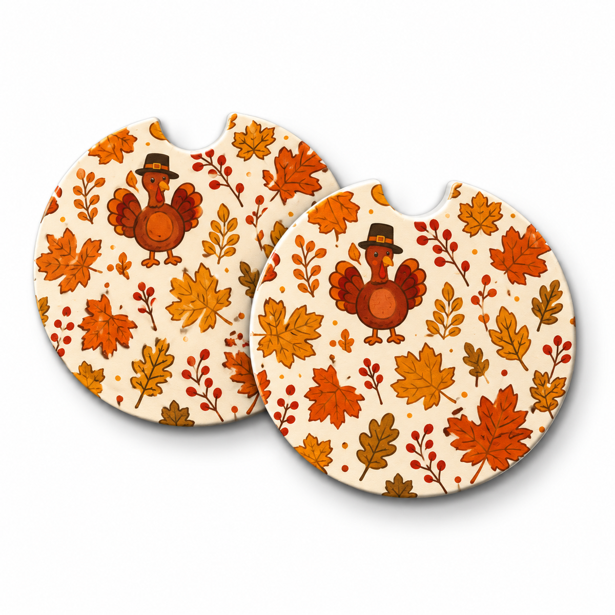 Jolitee Thanksgiving Car Coasters, Absorbent Neoprene Cup Holder
