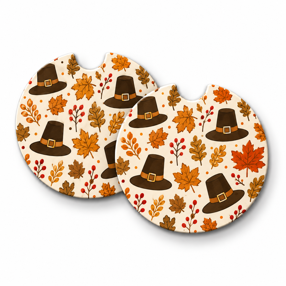 Jolitee Thanksgiving Car Coasters, Absorbent Neoprene Cup Holder
