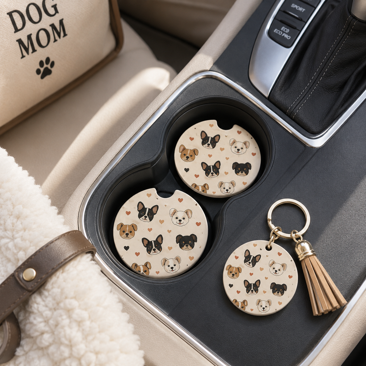 Jolitee Dog Lovers Car Coasters, Absorbent Neoprene Cup Holder