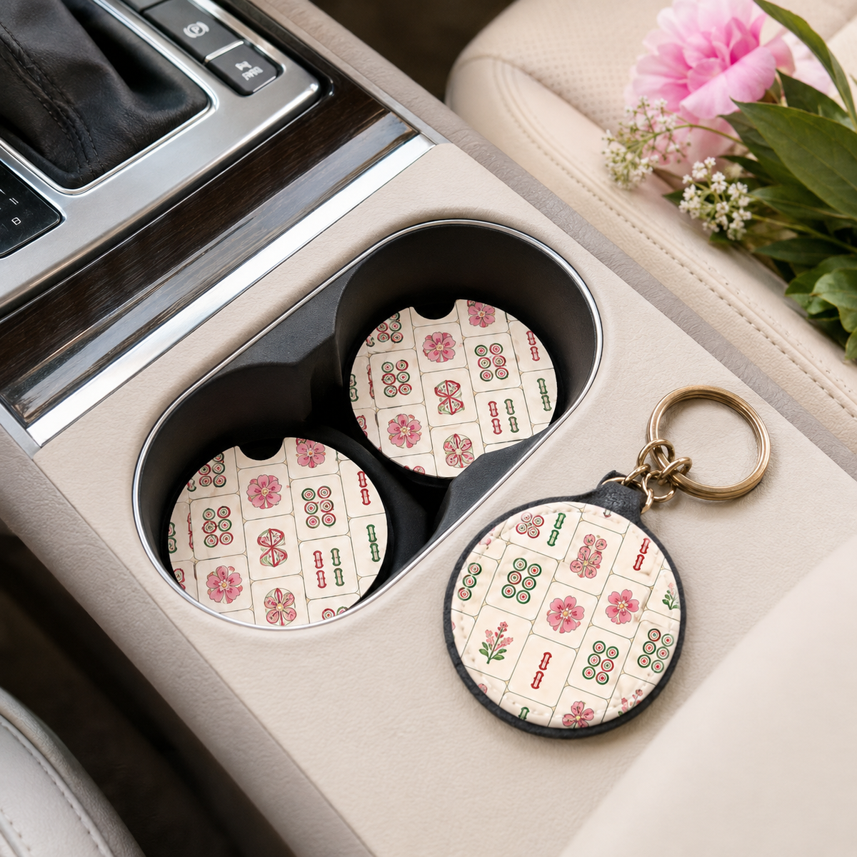 Jolitee Mahjong Car Coasters, Absorbent Neoprene Cup Holder