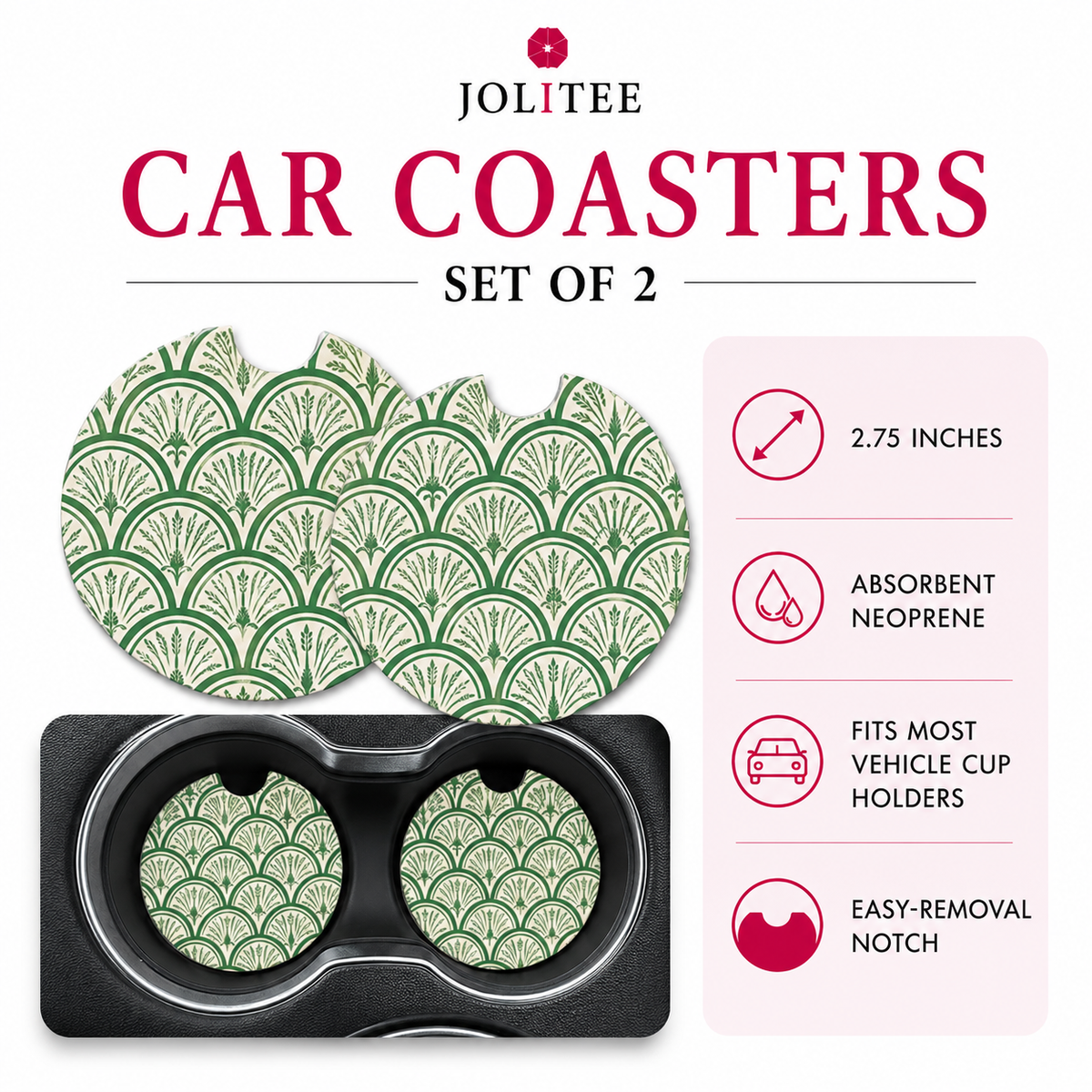 Jolitee Grandmillenial Car Coasters, Absorbent Neoprene Cup Holder